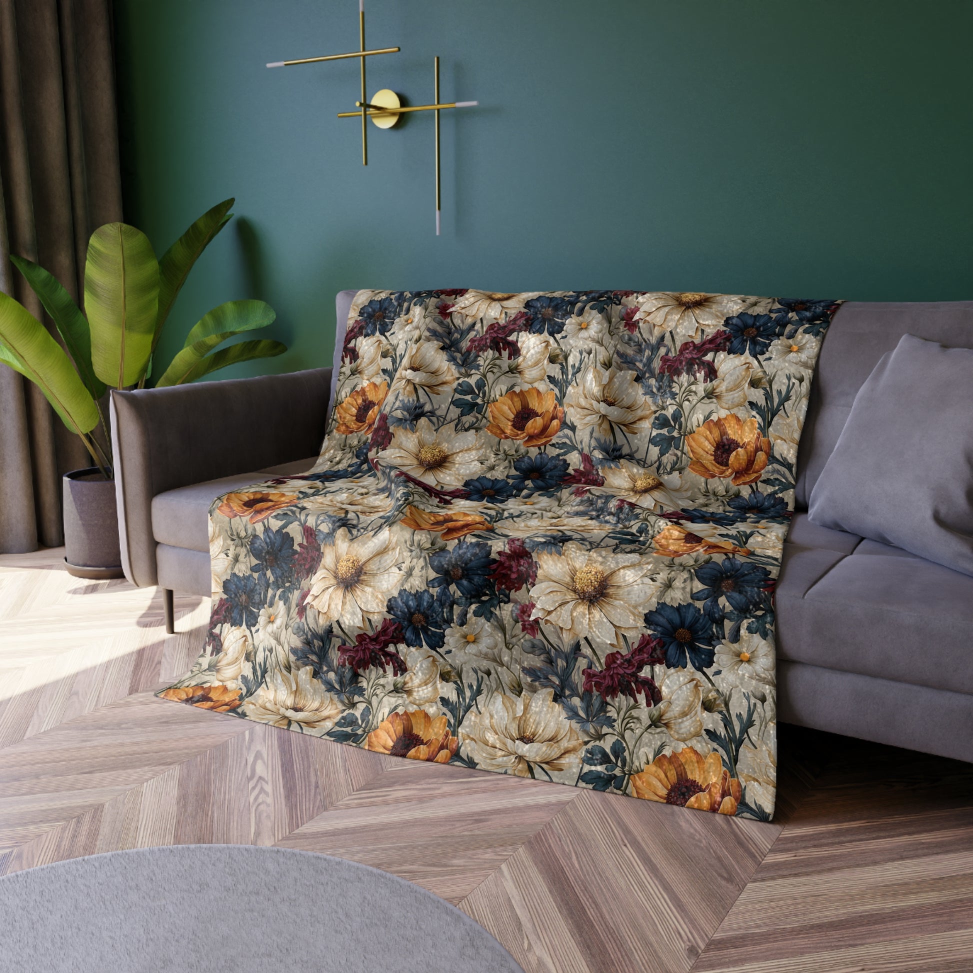 Luxurious Crushed Velvet Blanket 50x60 Inches | Elegant Winter Floral Design in Navy, Amethyst, White & More | Ultra-Soft, Cozy & Stylish for HomeWinter Warmth, Festive Retro-Inspired Perfect for sofas - MRSBYVALLE