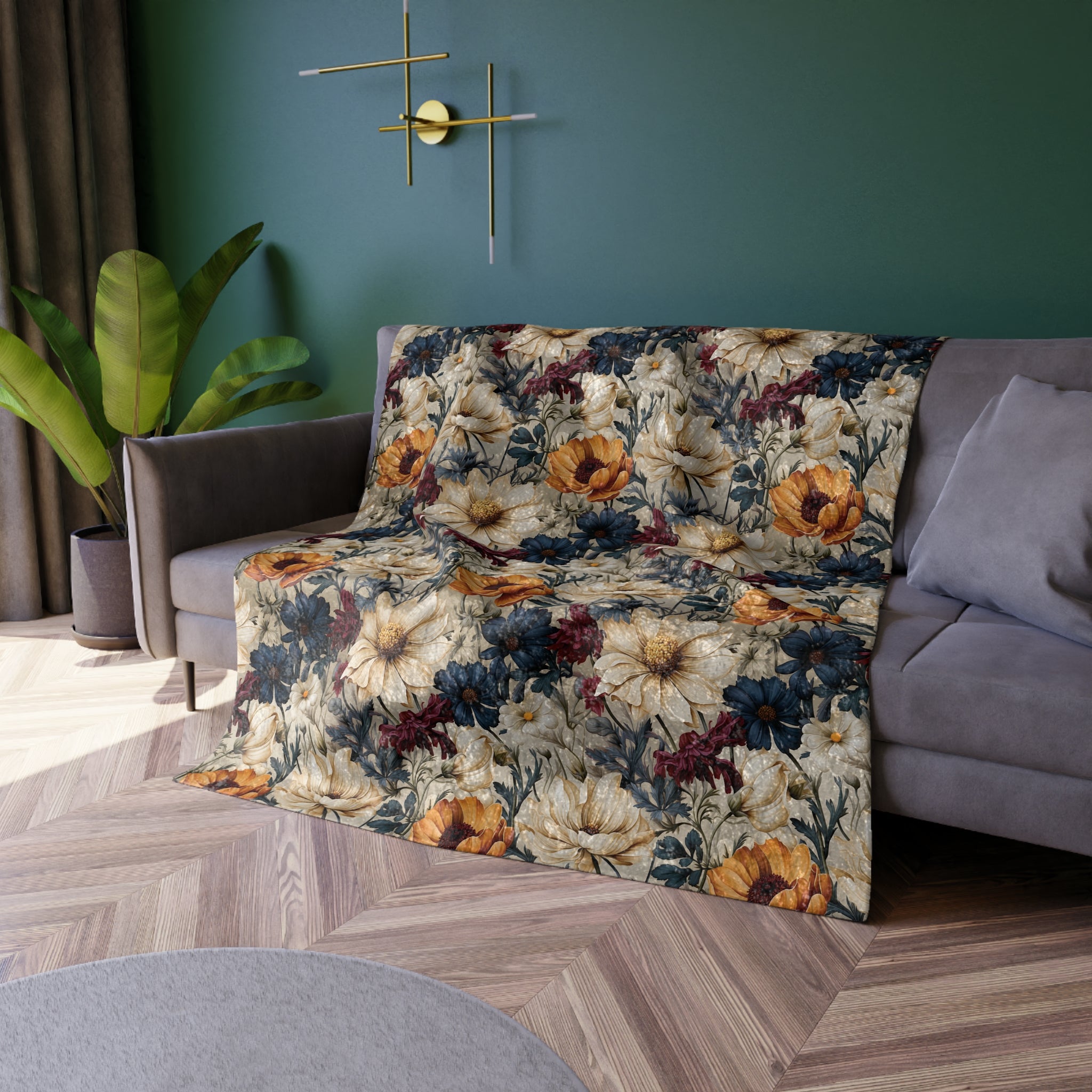 Luxurious Crushed Velvet Blanket 50x60 Inches | Elegant Winter Floral Design in Navy, Amethyst, White & More | Ultra-Soft, Cozy & Stylish for HomeWinter Warmth, Festive Retro-Inspired Perfect for sofas - MRSBYVALLE
