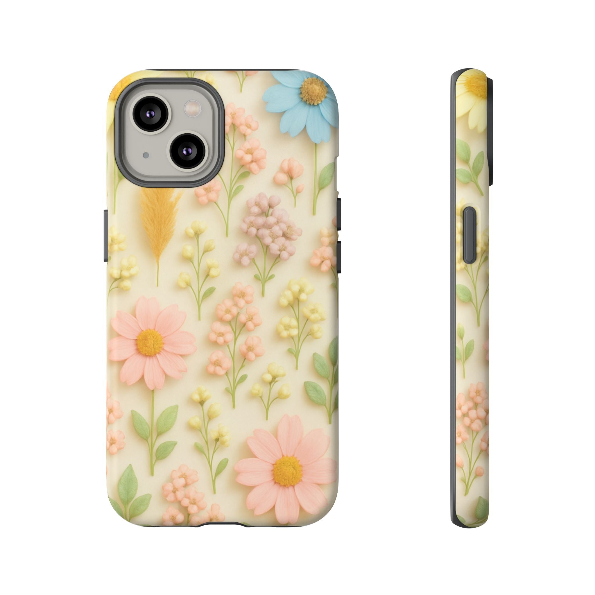 Pastel Dried Flowers Illusion Phone Case 3D Realistic Pressed Floral Design, Bright Botanical Aesthetic, Soft Nature-Inspired CoveriPhone & Galaxy