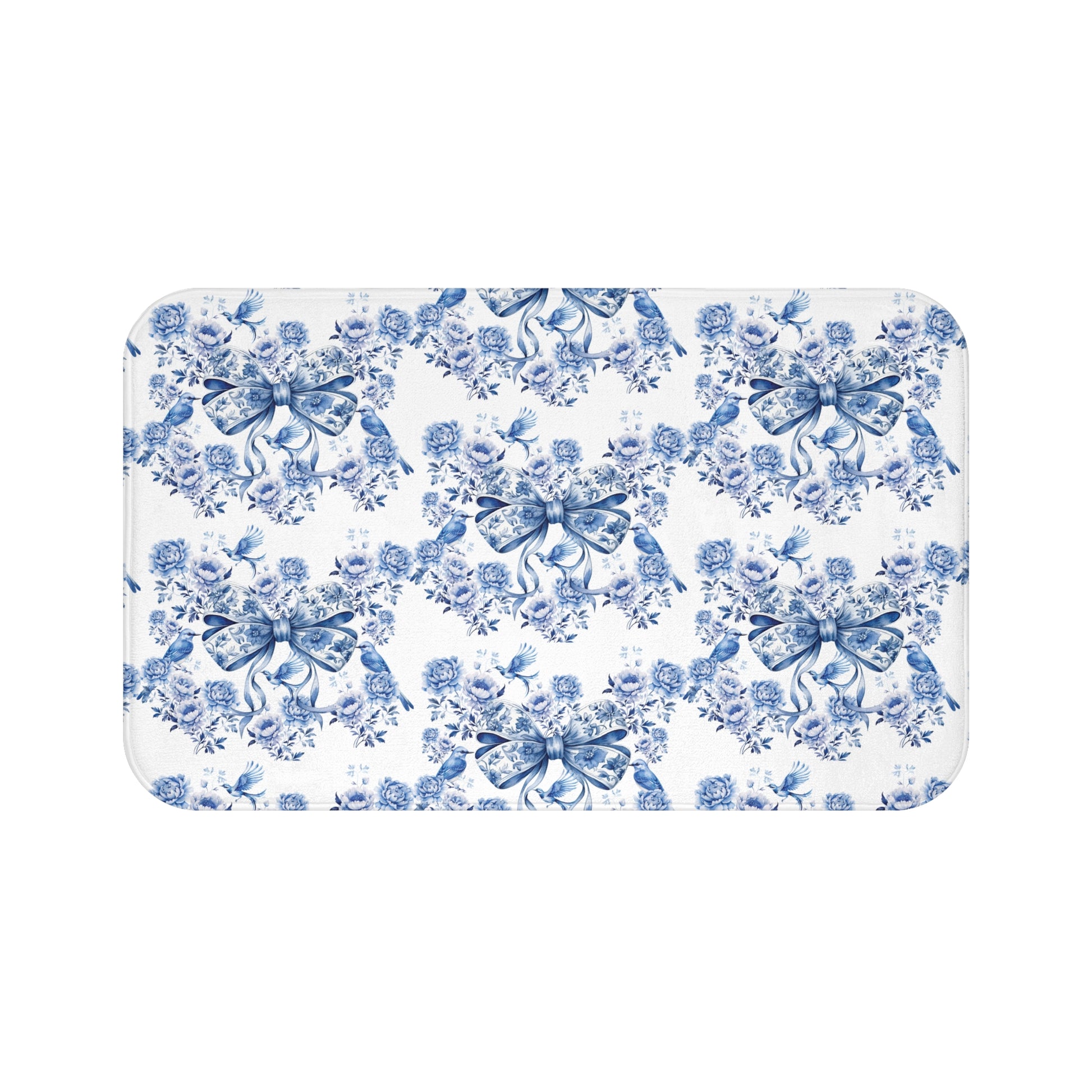 Elegant Blue Bow Chinoiserie Bathmat – Stunning Birds & Floral | Soft, Absorbent & Non-Slip Bathroom Rug for Stylish Home Décor & Comfort Home