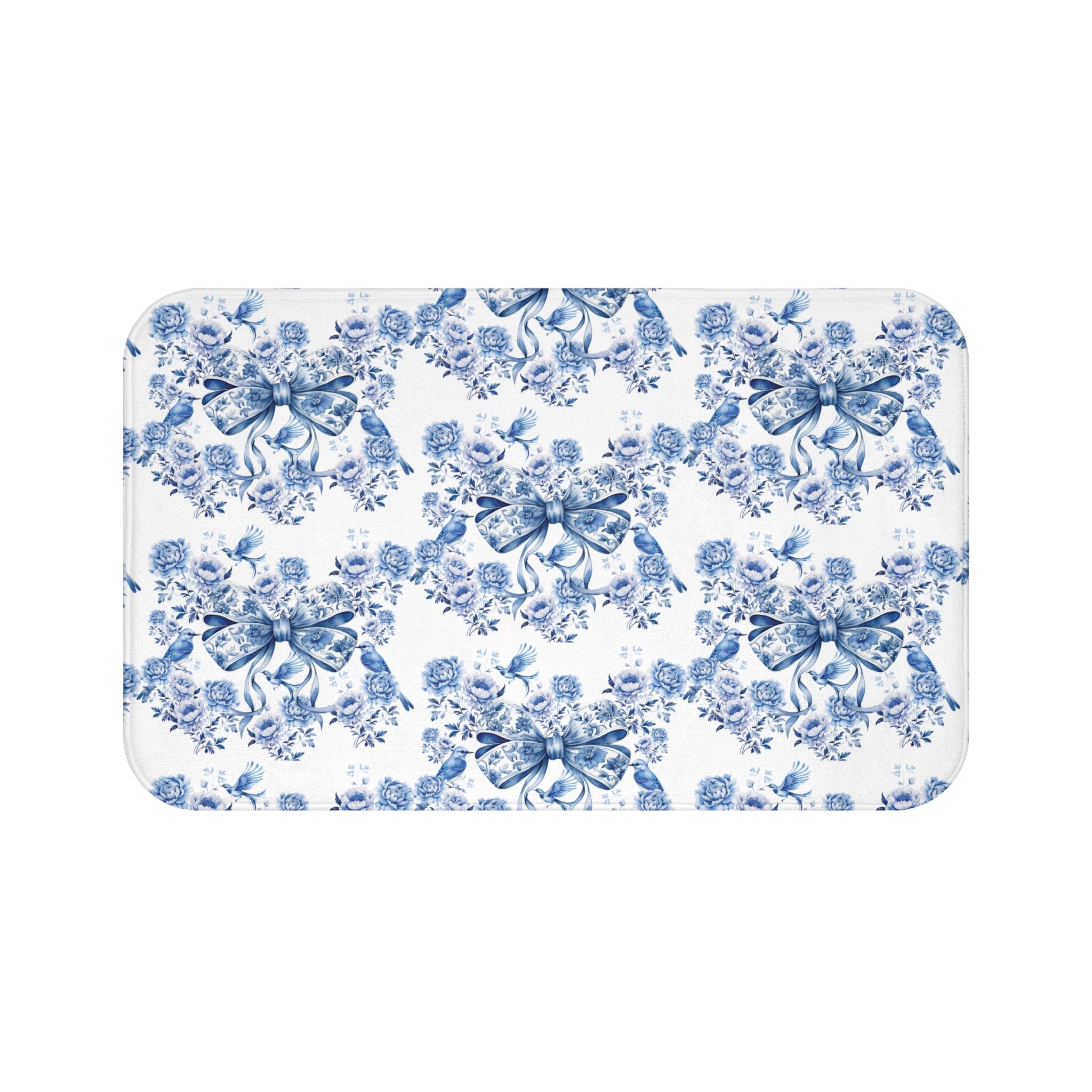 Elegant Blue Bow Chinoiserie Bathmat – Stunning Birds & Floral | Soft, Absorbent & Non-Slip Bathroom Rug for Stylish Home Décor & Comfort Home