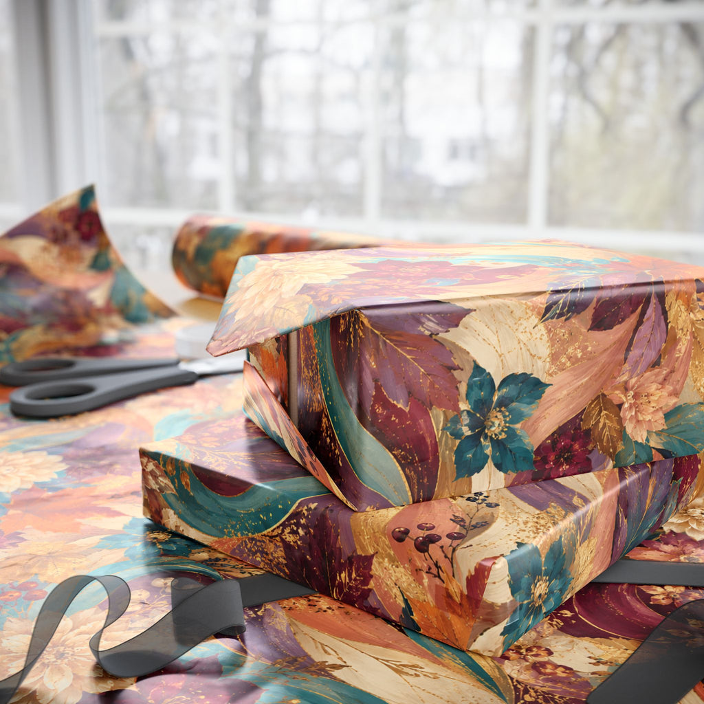 Autumn Floral Swirl Wrapping Paper - Fall Leaves & Bouquet Gift Wrap
