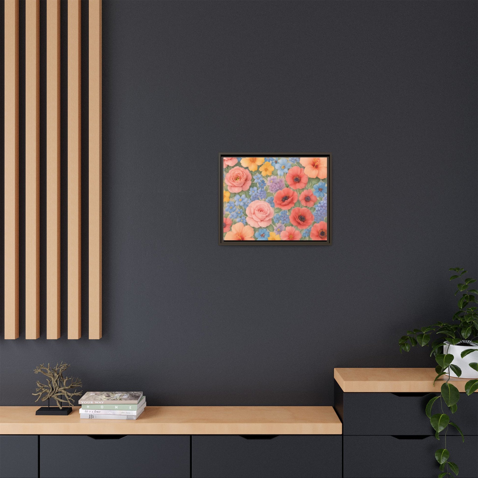 Luxury Framed Floral Canvas – Bold Multi-Color Botanical Wall Art, Elegant Nature-Inspired Accent for Living Room, Bedroom, or Office Décor Gift for Mom