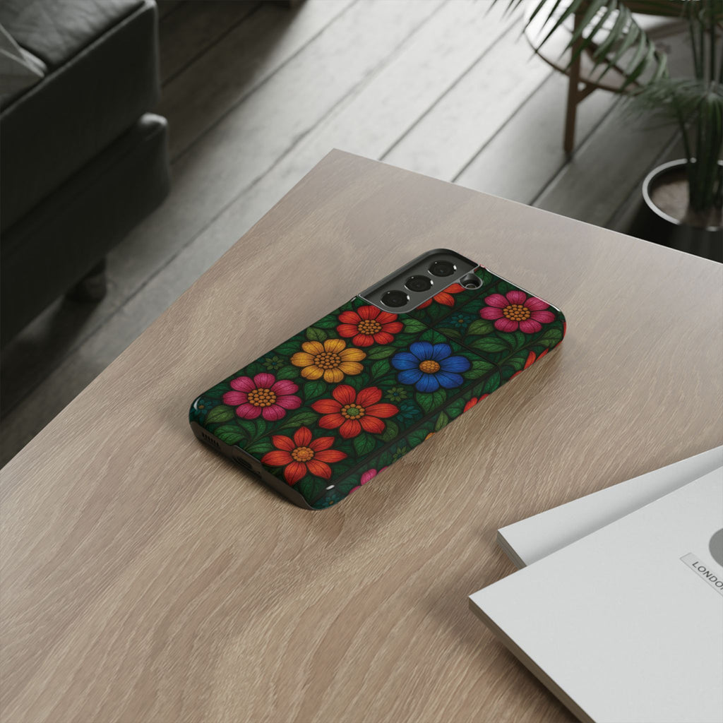 Coque de téléphone effet vitrail floral lumineux Art abstrait coloré, Étui de protection esthétique pour iPhone, Samsung et Google, Idée cadeau unique pour maman