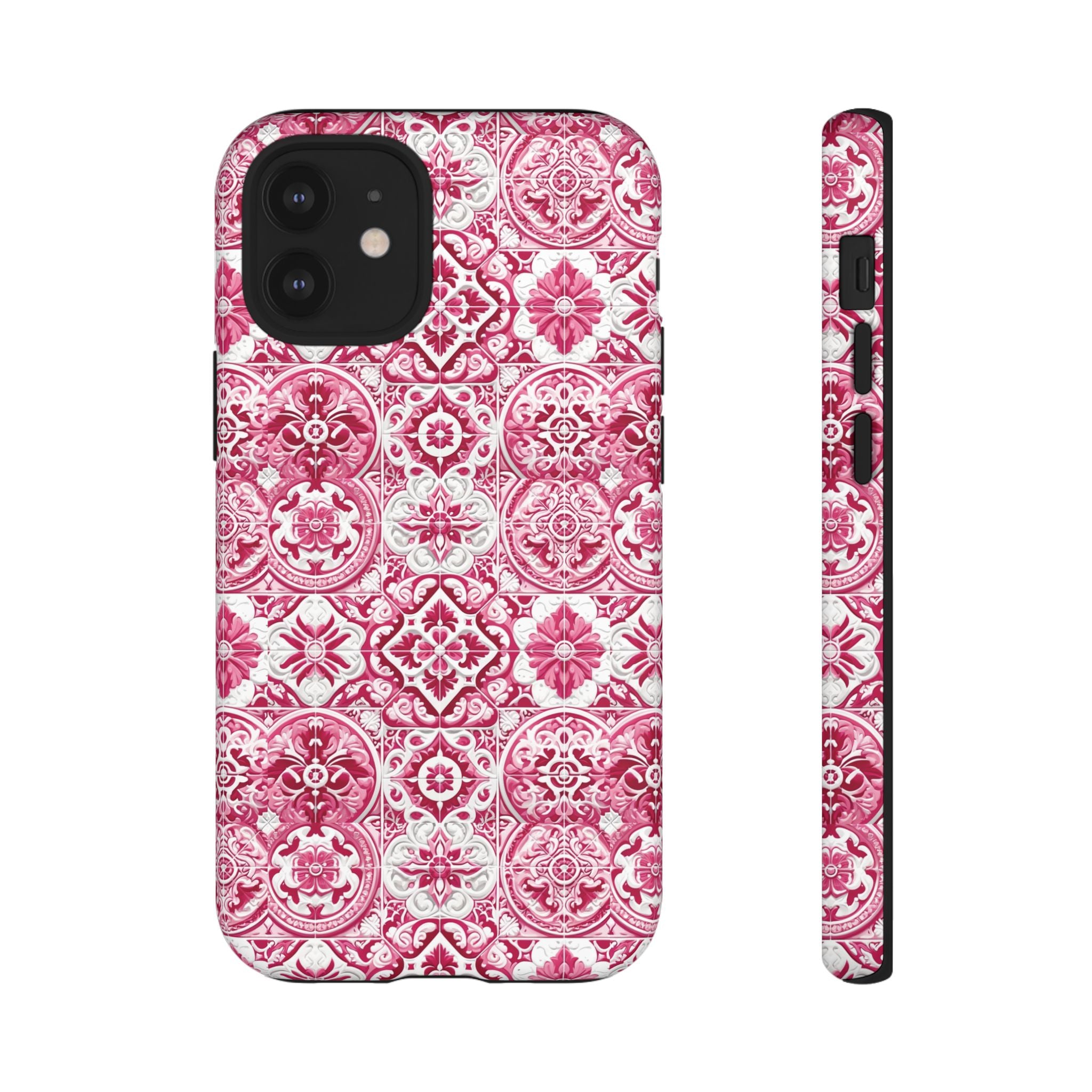 Pink and White Mediterranean Tile Design Phone Case - Stylish, Protective Cover for All Models Gift for Mom Accessory Gift for Her