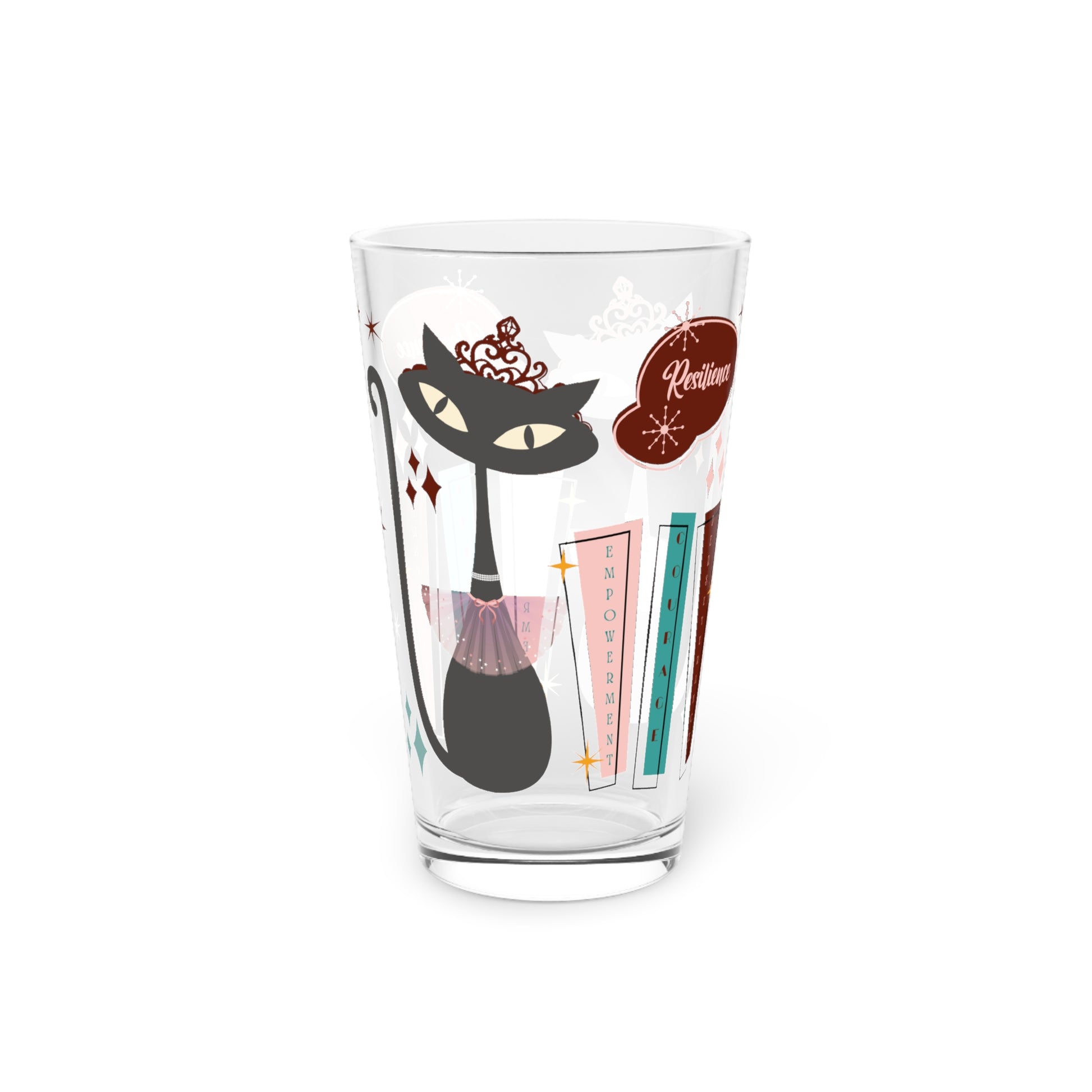 Atomic Kitty Cat, Mid Century Modern 50's MCM 16oz Pint Glass 50s, Party Drinkware, Cocktail Pint Glass, Perfect Christmas Gift Birthday Perfect for Parties - MRSBYVALLE