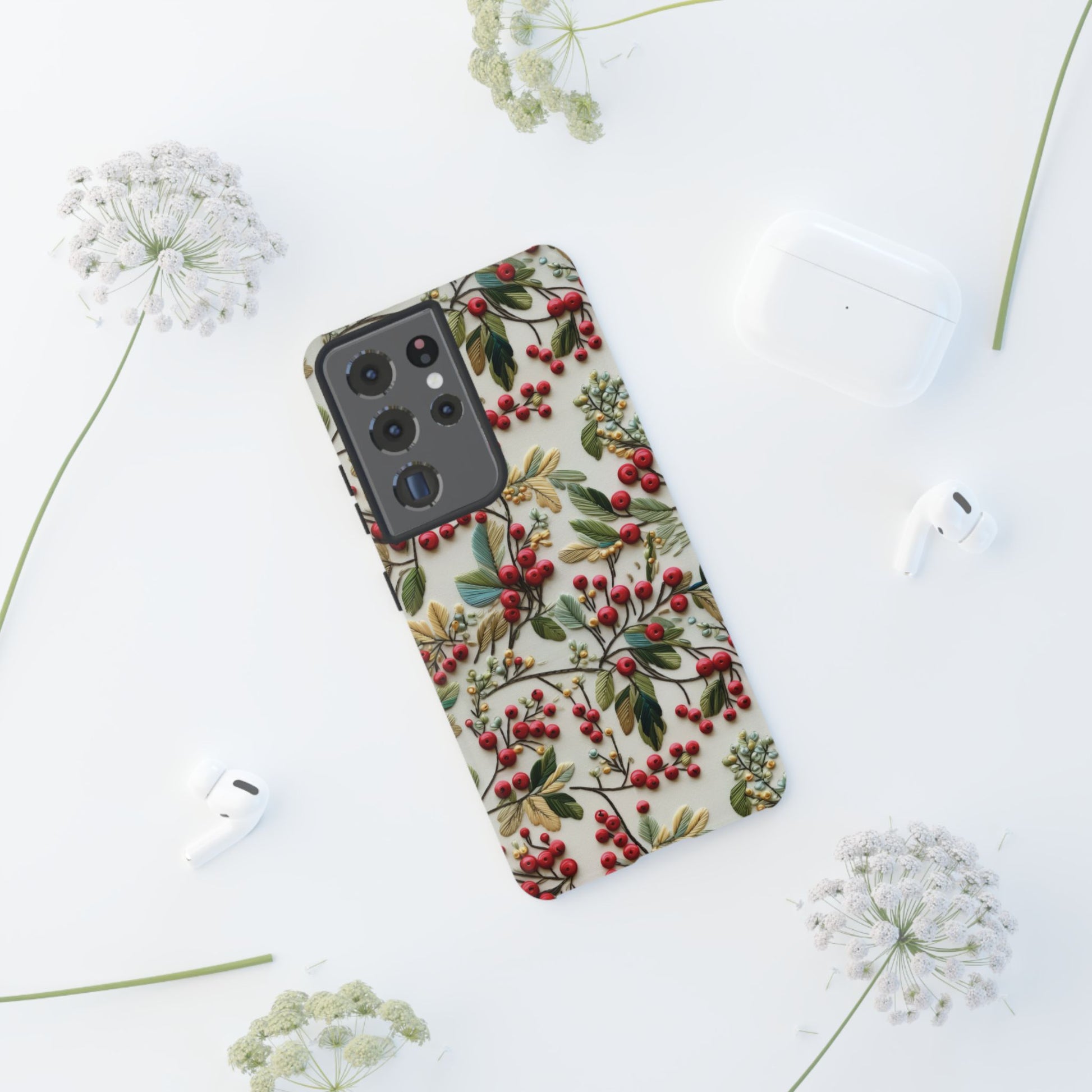 Holly Christmas Wildflowers Boho Chic Design Phone Case - Stylish, Protective Cover for All Models Gift for Mom Accessory Gift for Her
