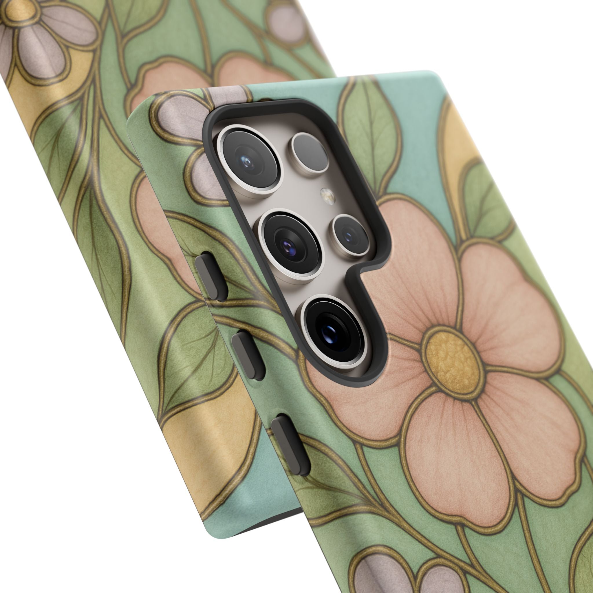 Pastel Pink, Yellow Stain Glass Illusion Floral Phone Case  Romantic Cottagecore Aesthetic, Soft Botanical Design, Protective Gift for Her, Fits iPhone & Samsung Models