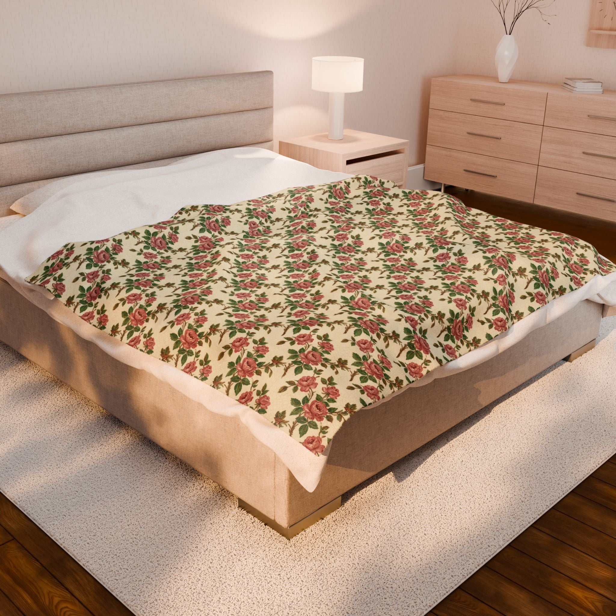 Vintage Franciscan Rose Plush Blanket - Cozy Throw Blanket
