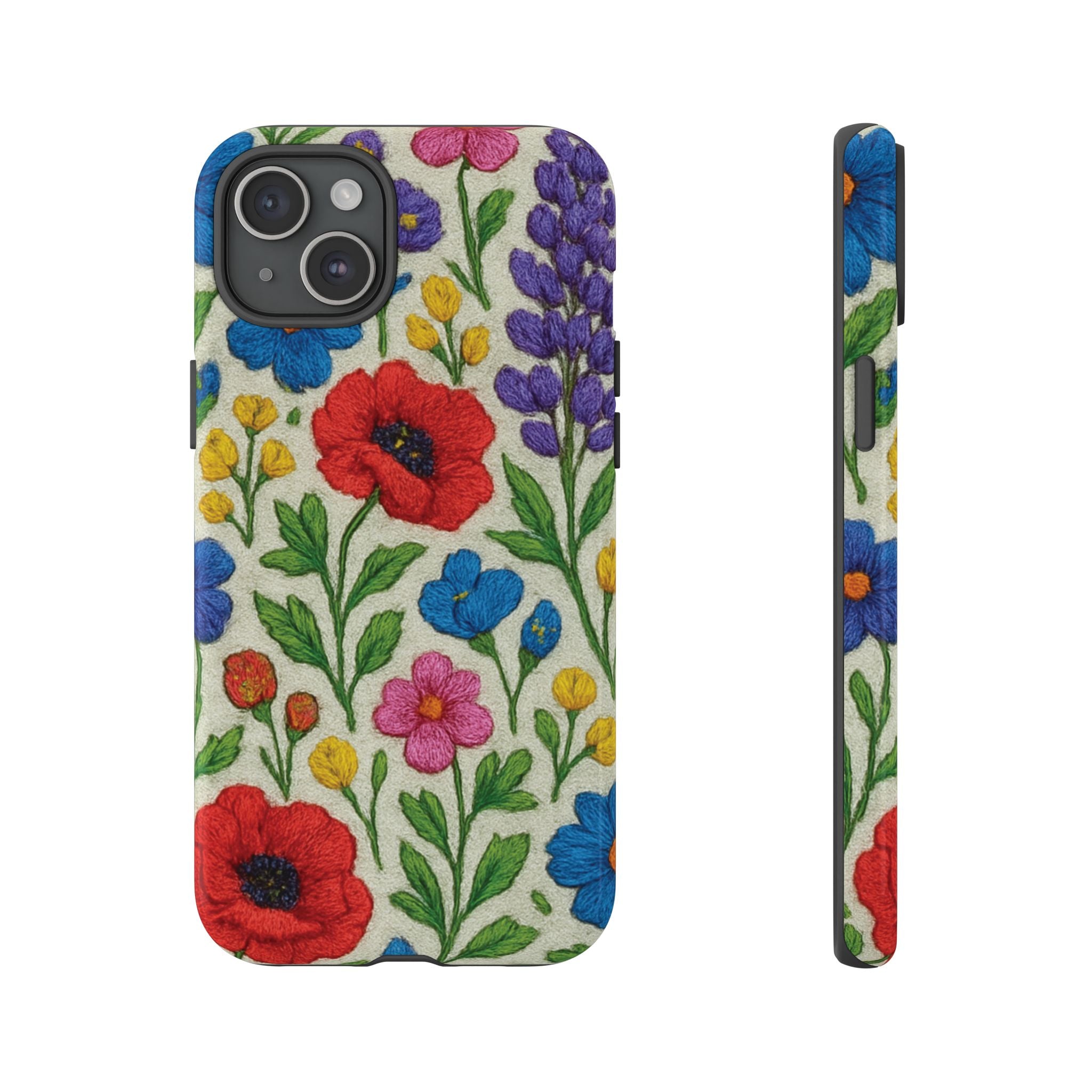 Bright 3D Illusion Wildflower Phone Case Cute Floral Design in Red, Pink, Blue – Aesthetic Protective Case for iPhone and  Android