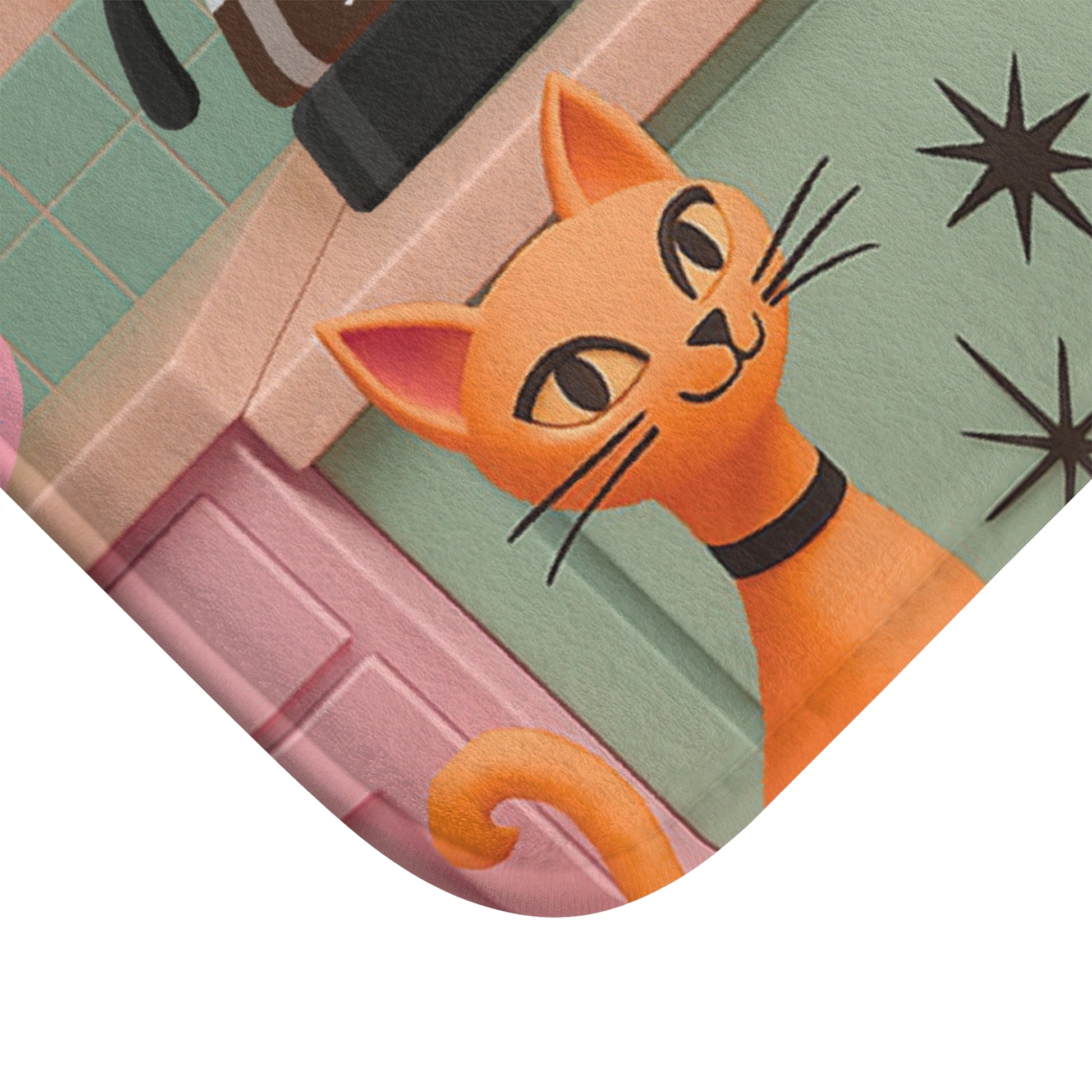 Atomic Cat Mid Century Modern Bath Mat | Retro 1950s Space Age Bathroom Decor | Funky Vintage Starburst Style for Cat Lovers & Retro HomesUpgrade Comfort Home