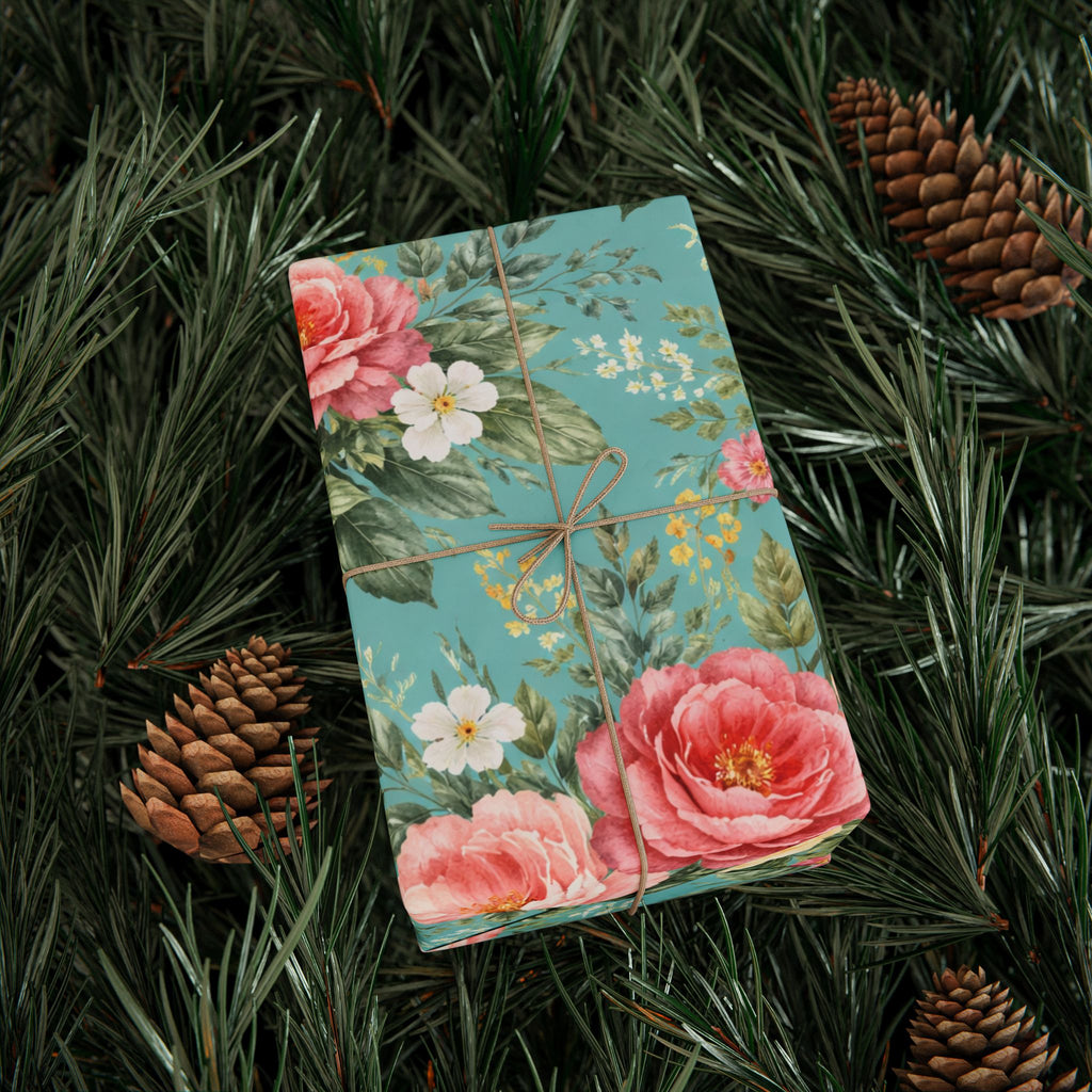 Turquoise Botanical Wrapping Paper — Signature Floral Gift Wrap for Weddings & Birthdays
