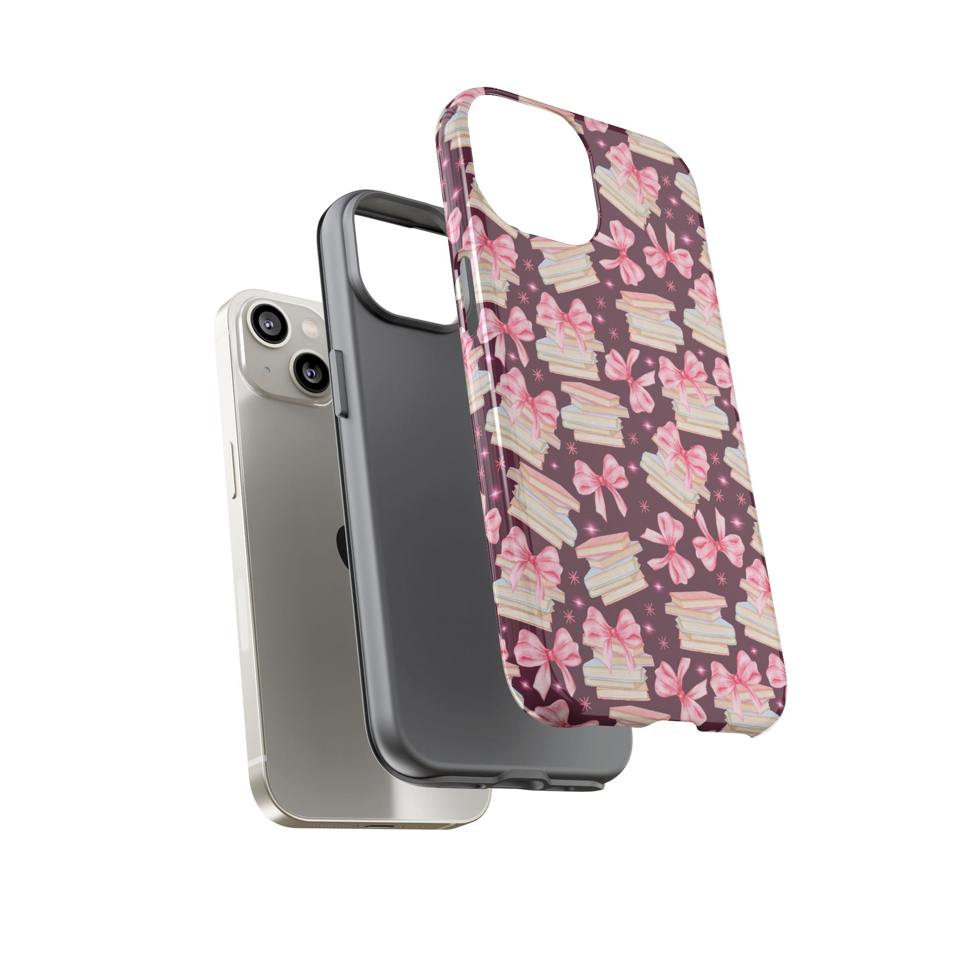 Coquette Pink Bows & Books Phone Case for iPhone 16 15 14 13 12  21 23 Samsung, and Pixel | Stylish Protective Cover Gift for Her Perfect for Floral Lover