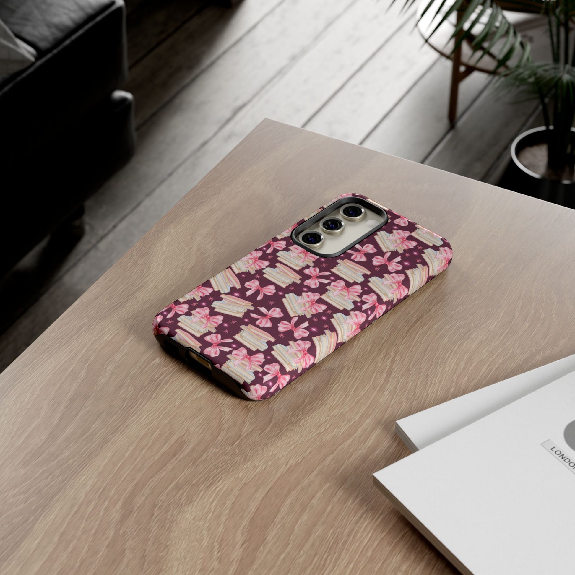 Coquette Pink Bows & Books Phone Case for iPhone 16 15 14 13 12  21 23 Samsung, and Pixel | Stylish Protective Cover Gift for Her Perfect for Floral Lover