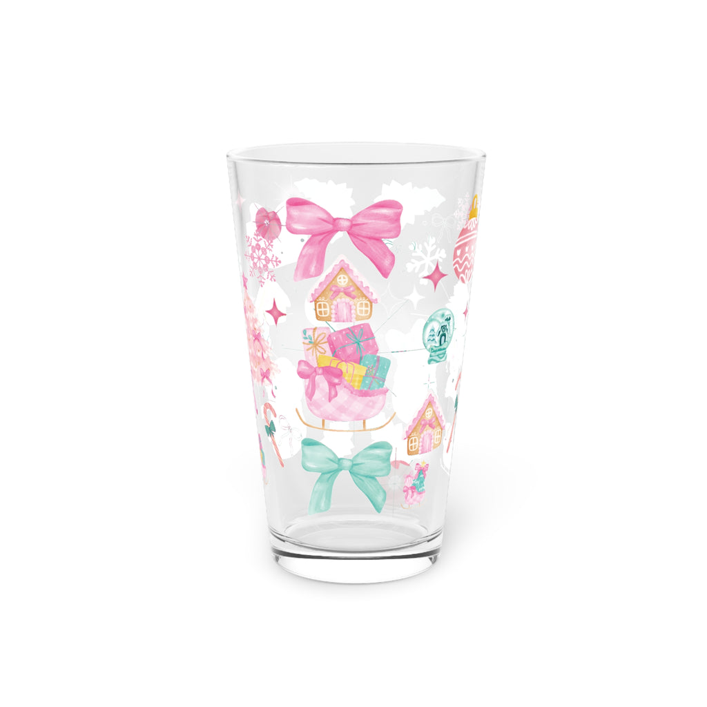 Pink and Turquoise Christmas 16oz Glass  Glam Holiday Drinkware for Cocktails, Iced Coffee, or Cocoa with Stylish Festive Perfect Gift for Her