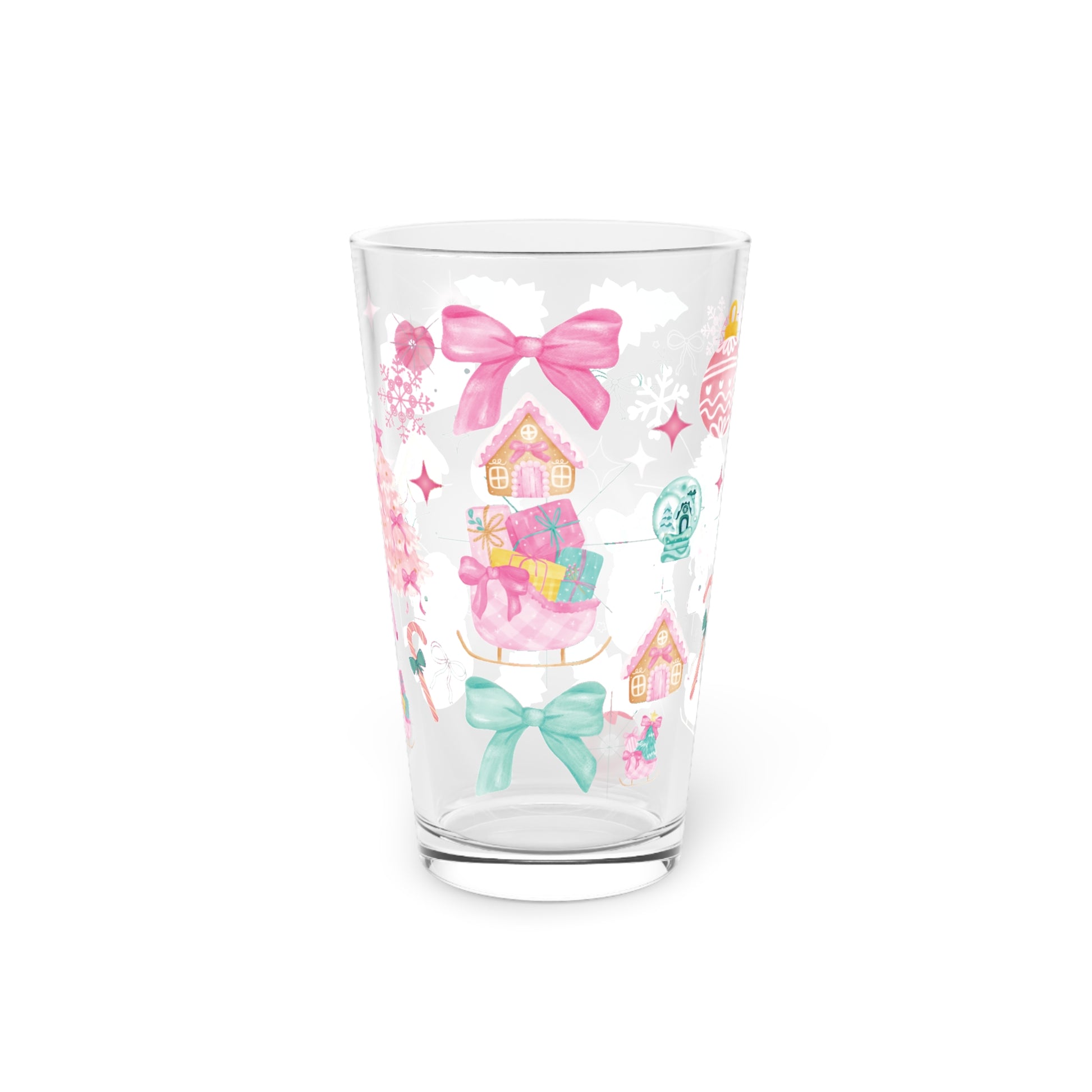 Pink and Turquoise Christmas 16oz Glass  Glam Holiday Drinkware for Cocktails, Iced Coffee, or Cocoa with Stylish Festive Perfect Gift for Her