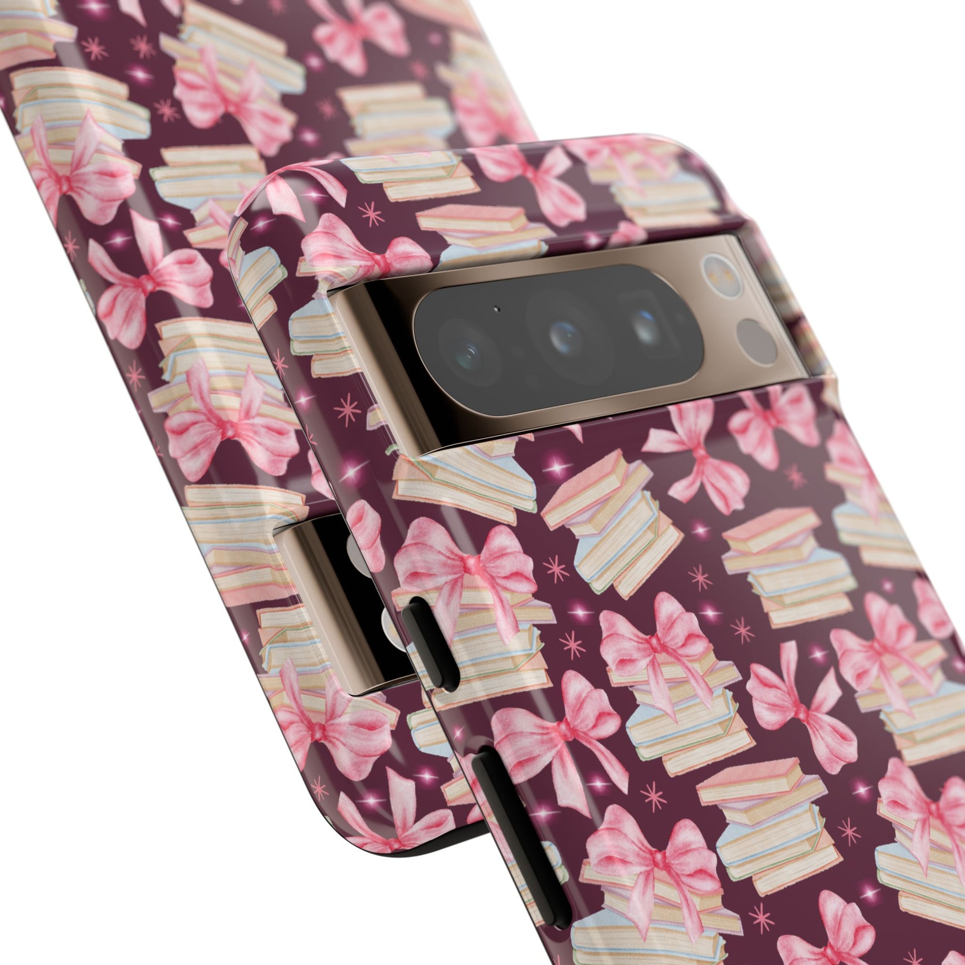Coquette Pink Bows & Books Phone Case for iPhone 16 15 14 13 12  21 23 Samsung, and Pixel | Stylish Protective Cover Gift for Her Perfect for Floral Lover