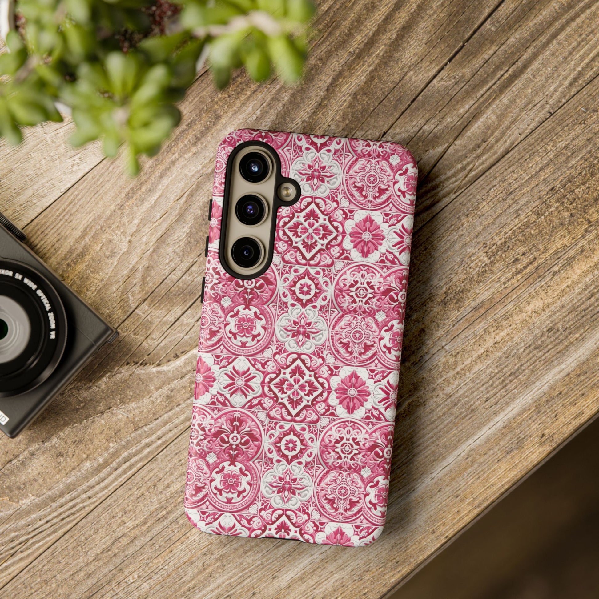 Pink and White Mediterranean Tile Design Phone Case - Stylish, Protective Cover for All Models Gift for Mom Accessory Gift for Her