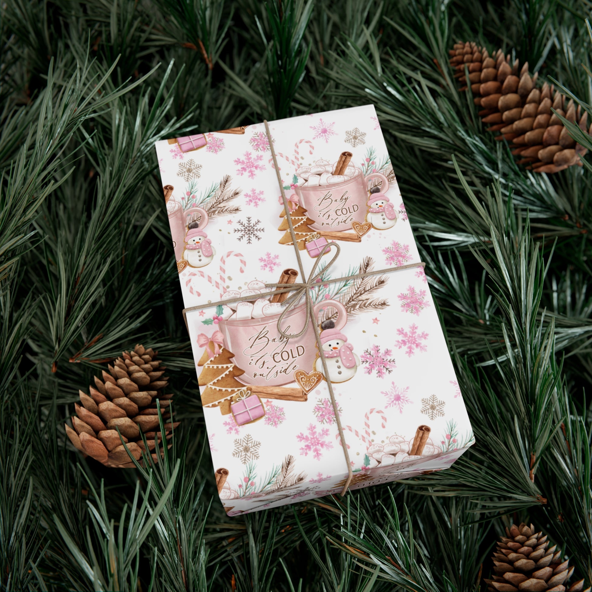 Charming 'Baby It's Cold Outside' Wrapping Paper Perfect for Winter and Holiday Gifts | Cozy Christmas Packaging | Festive Snowflakes Design | High-Quality Gift Wrap for Any Occasion Gift for Her - MRSBYVALLE