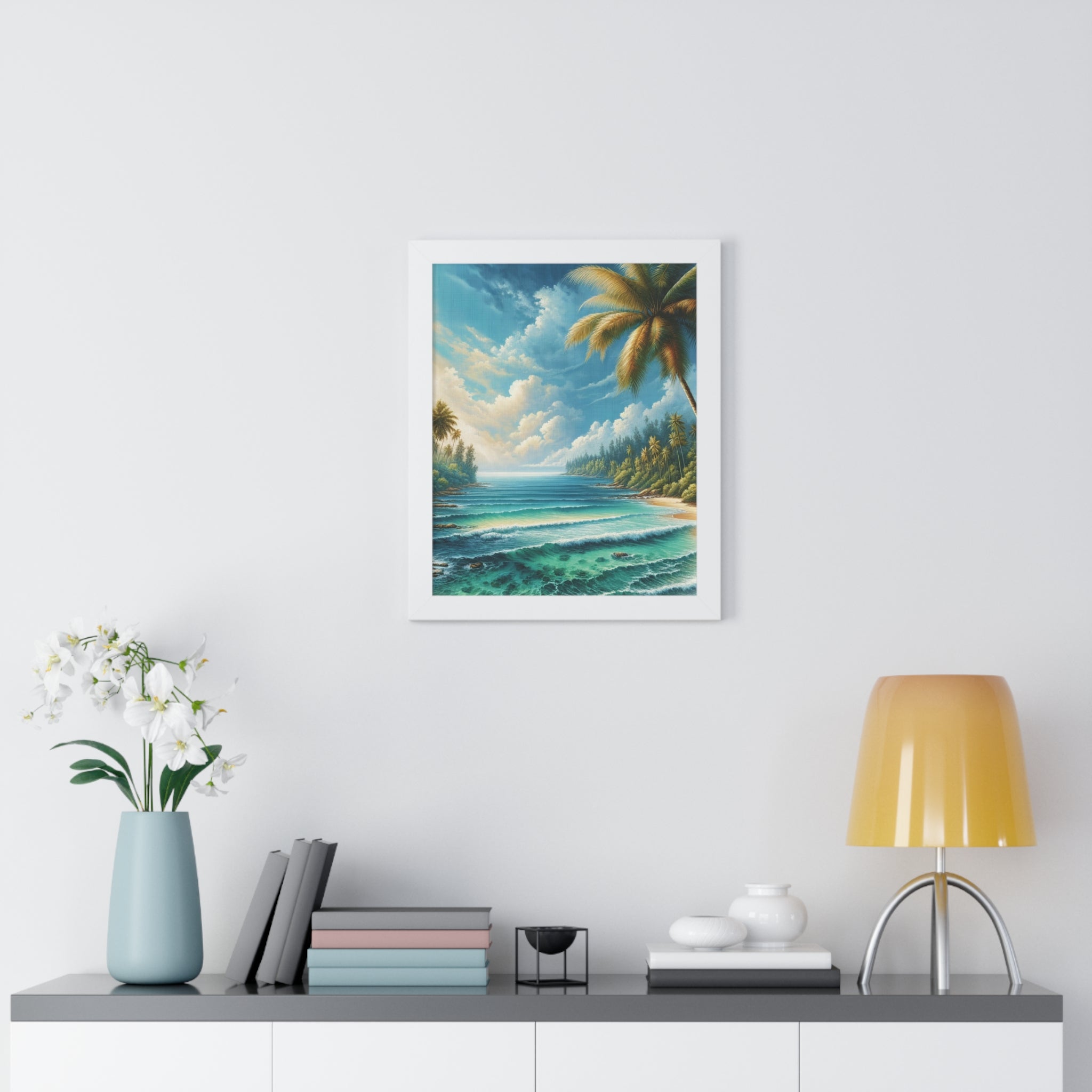 Coastal Bliss Ocean Beach View Framed Canvas Wall Art for Home Decor Framed Canvas Print Wall Art Classic Encased in Black, White, or Walnut Frames with Durable Acrylic Protection Ready to Hang  Timelessly Crafted..