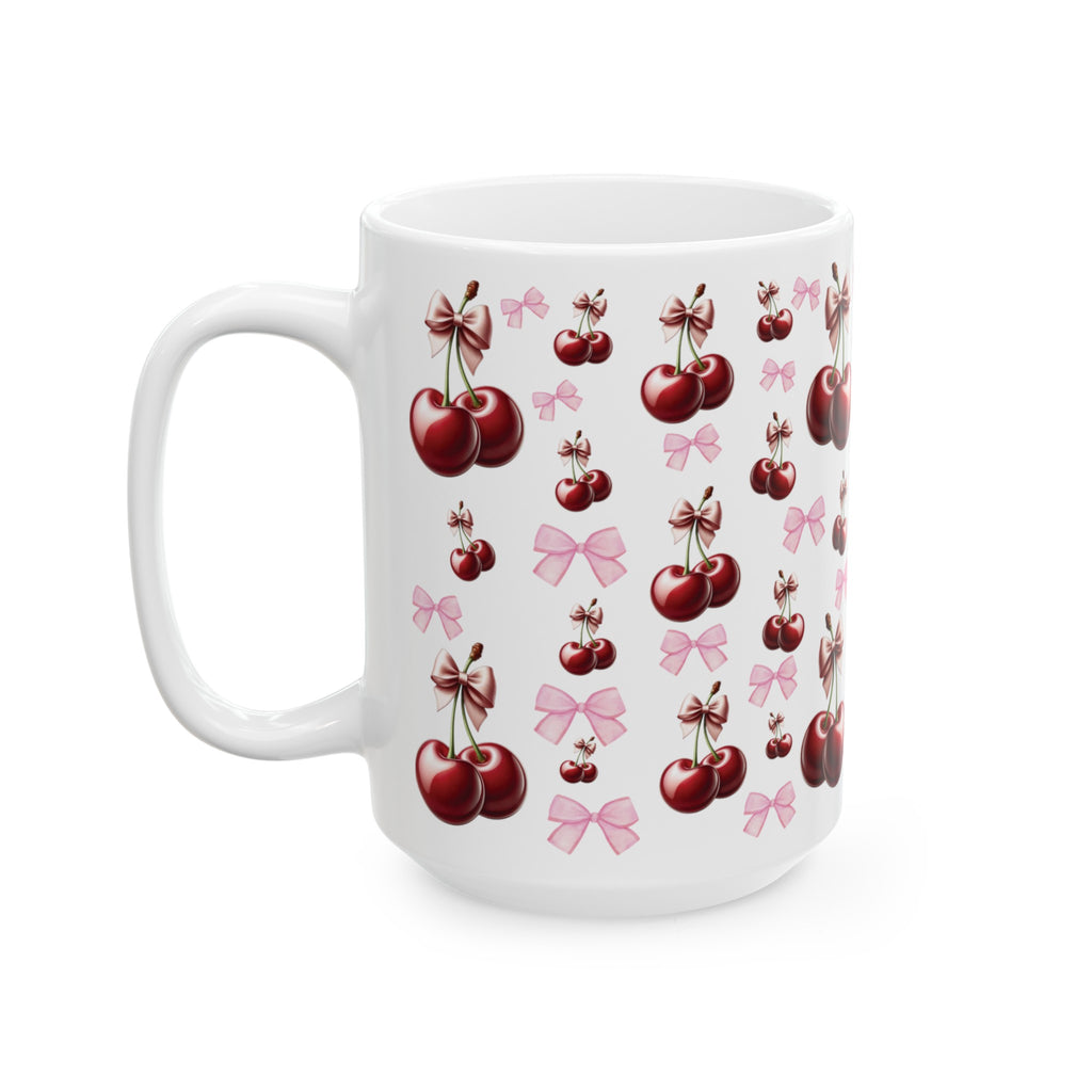 Cherry and Pink Bow Coffee Mugs Perfect for Your Morning Brew | 11 oz & 15 oz Sizes Cute and Stylish Mug for Tea, Cocoa, and More – Unique Gift for Cherry Lovers - MRSBYVALLE