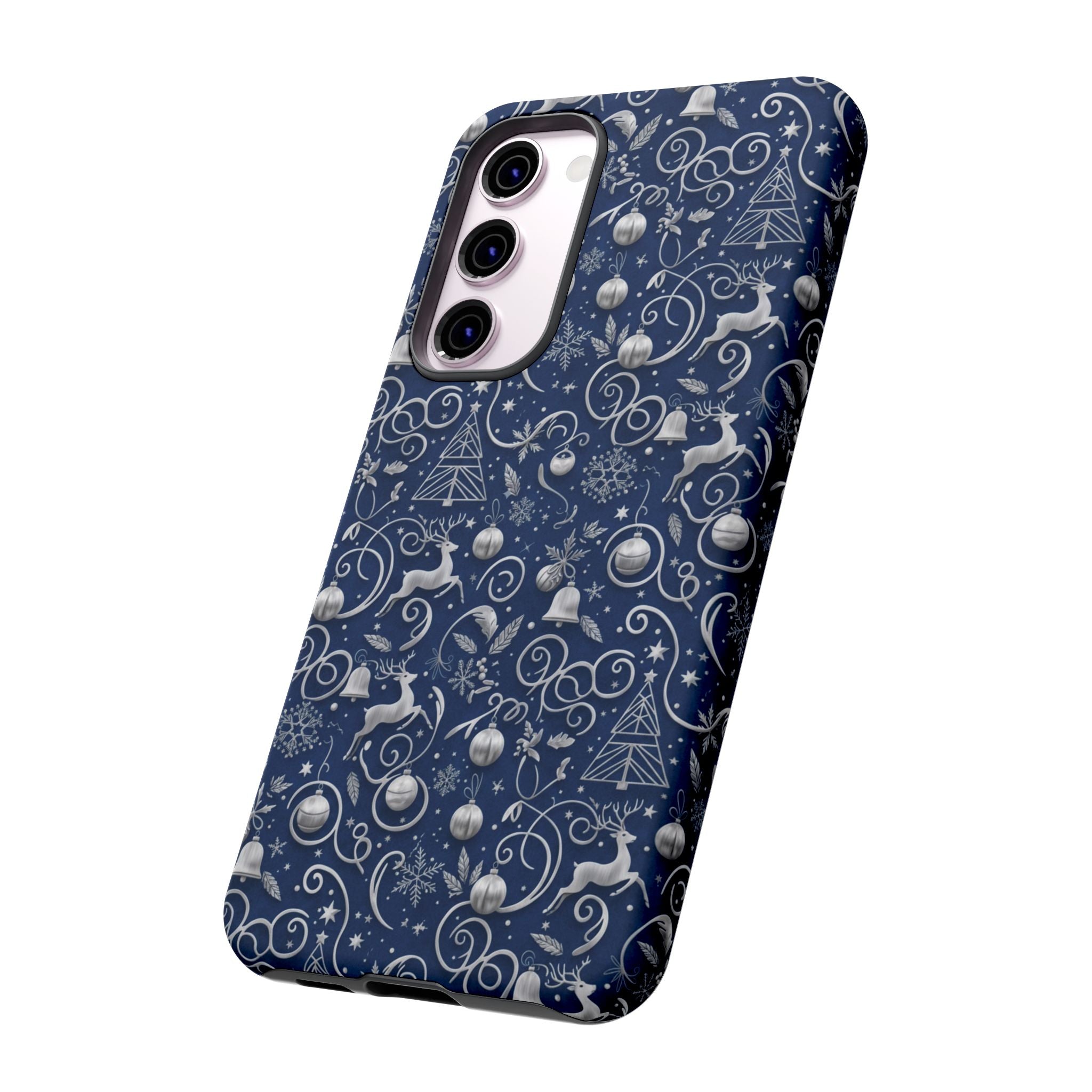 Coque Téléphone Noël Bleu & Argent – Motif Paillettes Festives pour iPhone 17, Tous iPhones & Galaxy | Cadeau MRSBYVALLE pour Elle