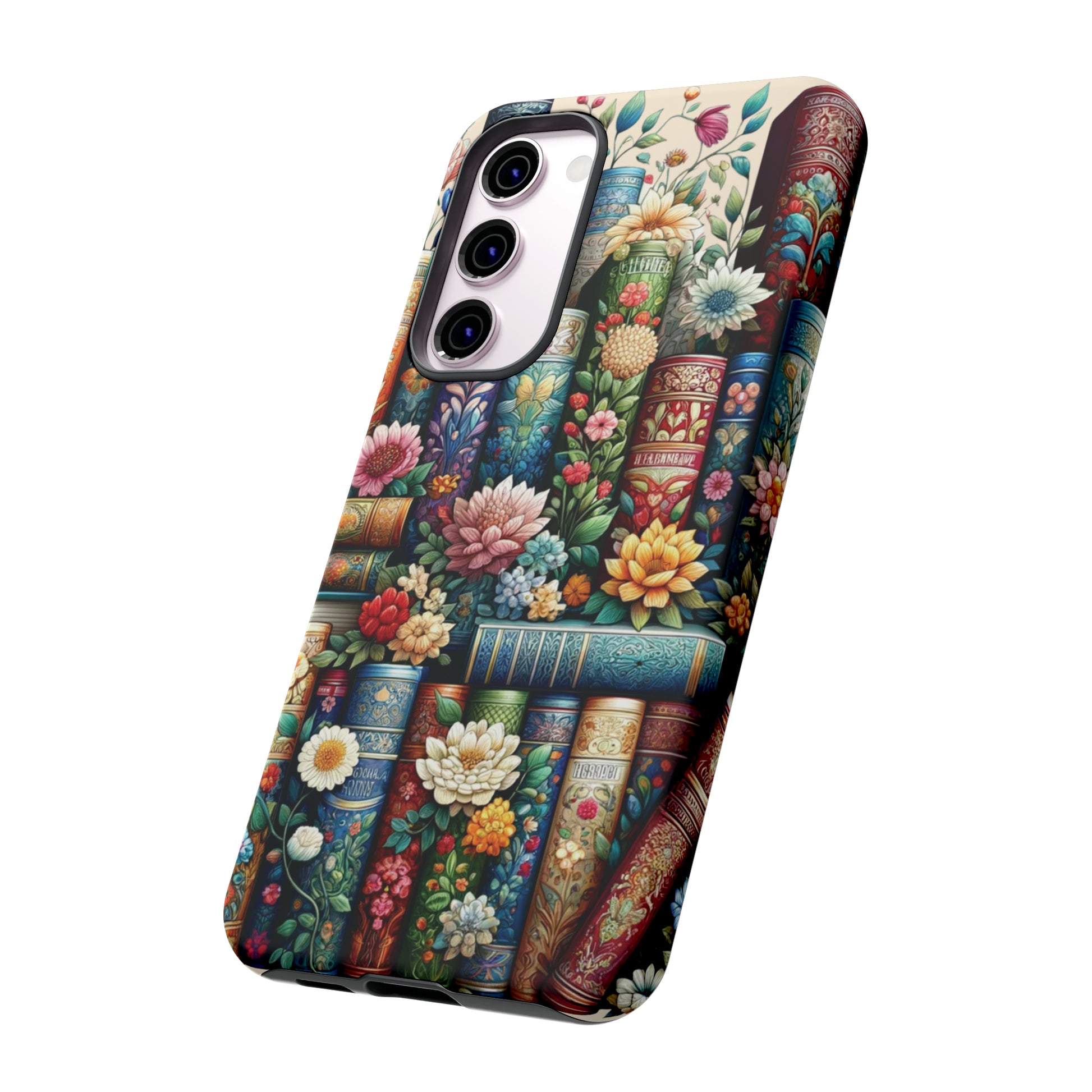 Books and Floral Boho Luxury Phone Tough Case Floral Elegant Durable Stylish for Modern Devices iPhone 15, Samsung iPhone Samsung Accessory Gift for Her.