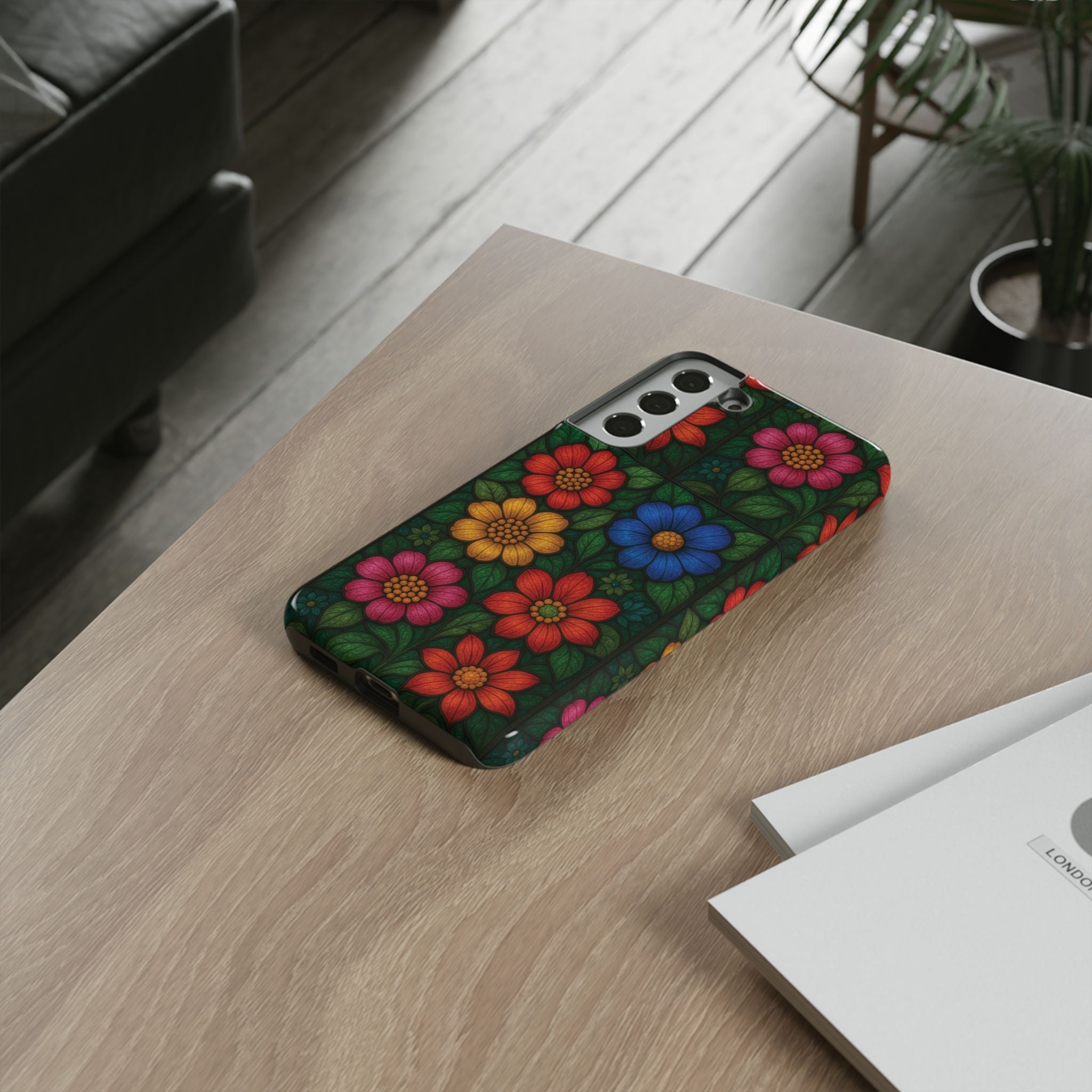 Coque de téléphone effet vitrail floral lumineux Art abstrait coloré, Étui de protection esthétique pour iPhone, Samsung et Google, Idée cadeau unique pour maman