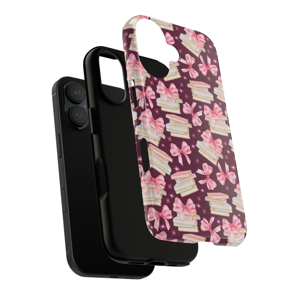 Coquette Pink Bows & Books Phone Case for iPhone 17 and Samsung, Pixel | Stylish Protective Cover Gift for Her Perfect for Floral Lover