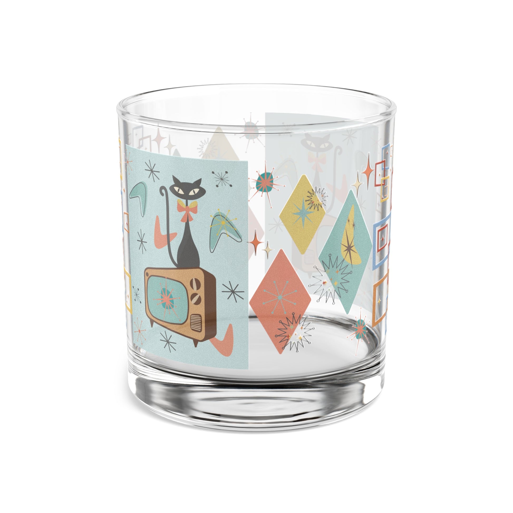 Rocks Glass, 10oz Atomic Cat Mid-Century Modern Retro Style for Cocktails, Mocktails, Beer, and Water Perfect for Every Occasion Mother's Day - MRSBYVALLE