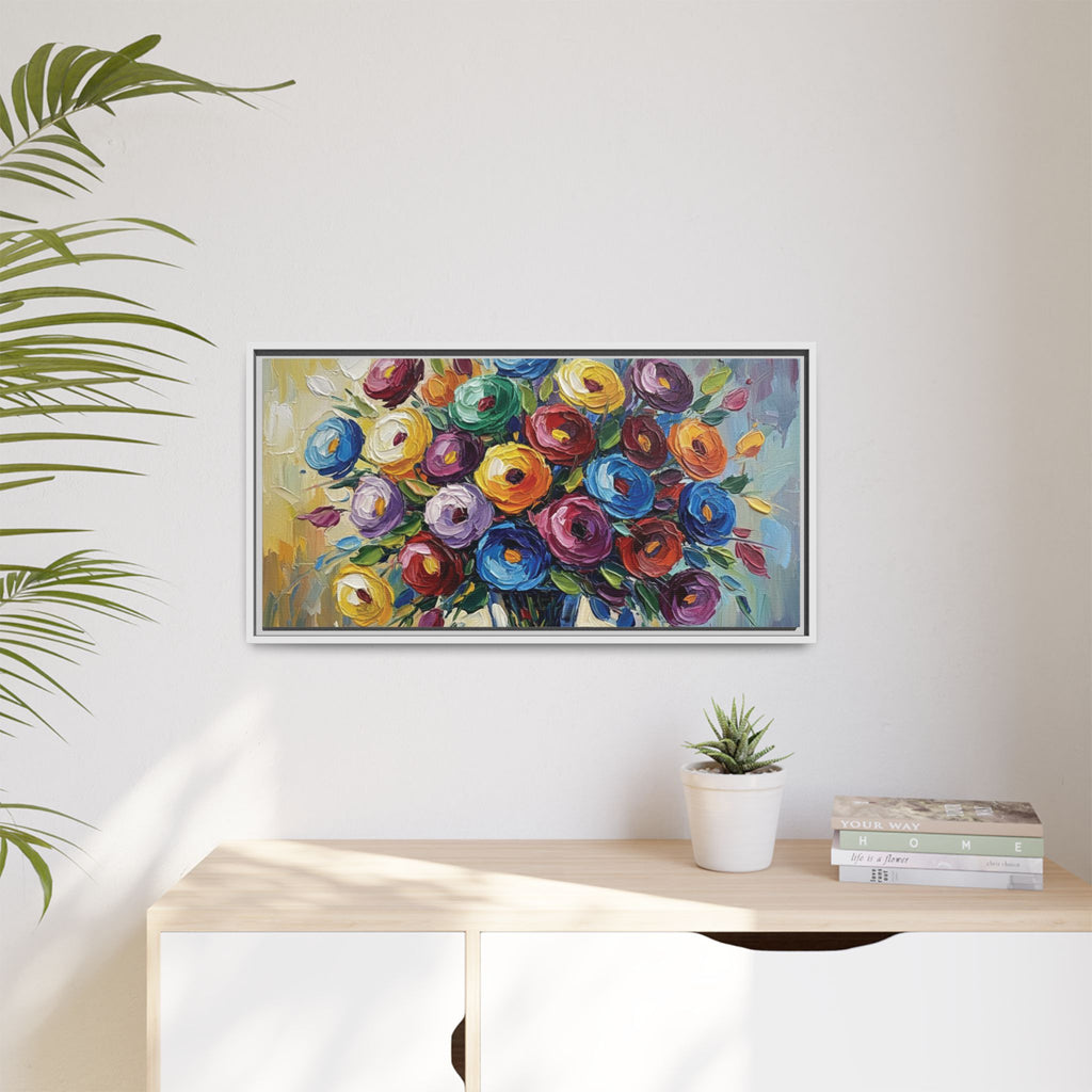 Impression sur toile bouquet floral aquarelle - Tableau mural encadré mat - Illusion de peinture à l'huile vibrante