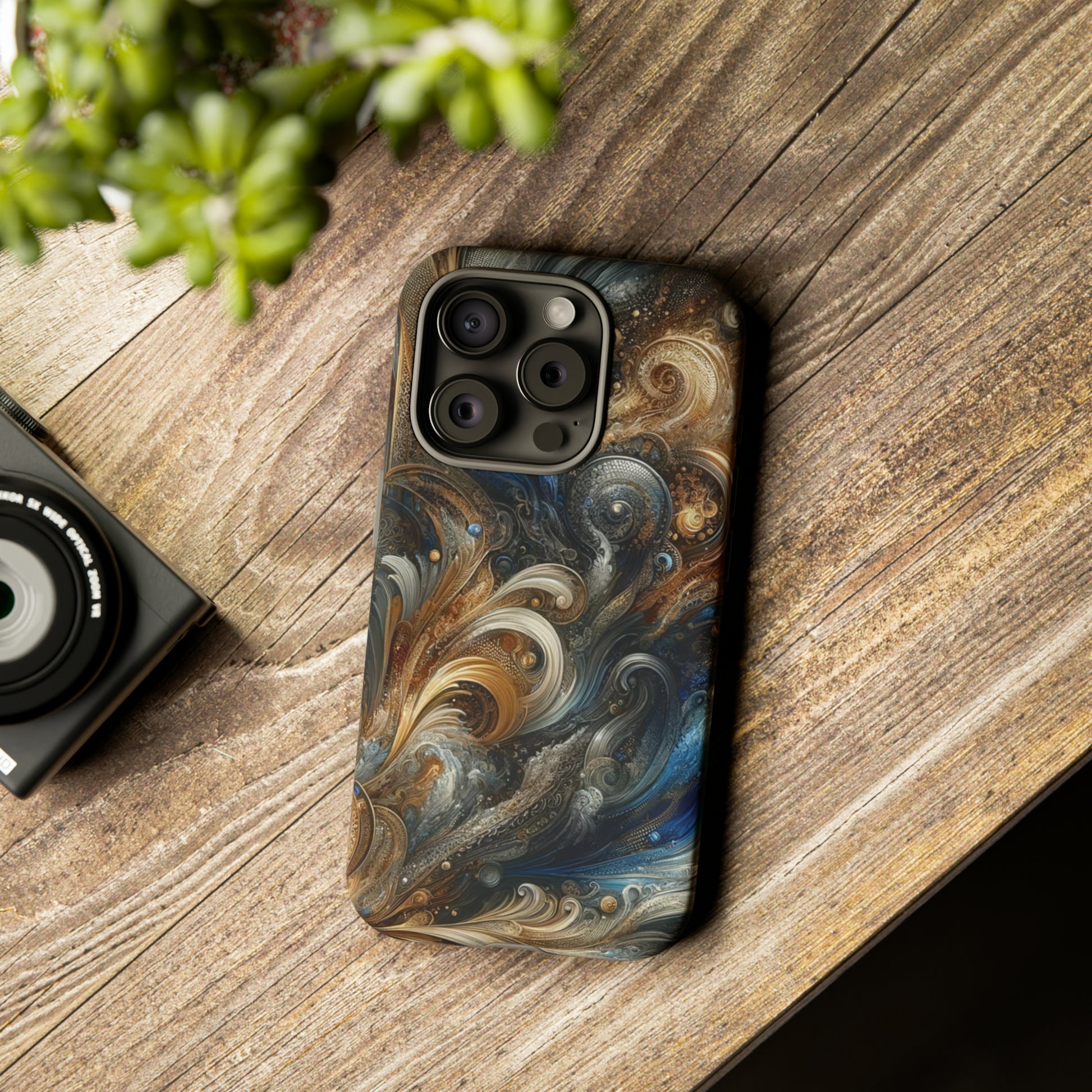Gold and Navy Art Design Luxury Phone Tough Case Floral Elegant Durable Stylish for Modern Devices iPhone 15, Samsung iPhone Samsung Accessory Gift for Her.