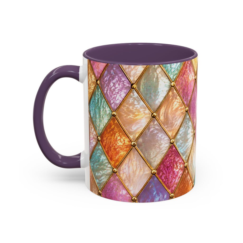 Colorful Jewel-Quilt Accent Coffee Mug — Vibrant Stained-Glass Pattern (11/15oz) Gift for her