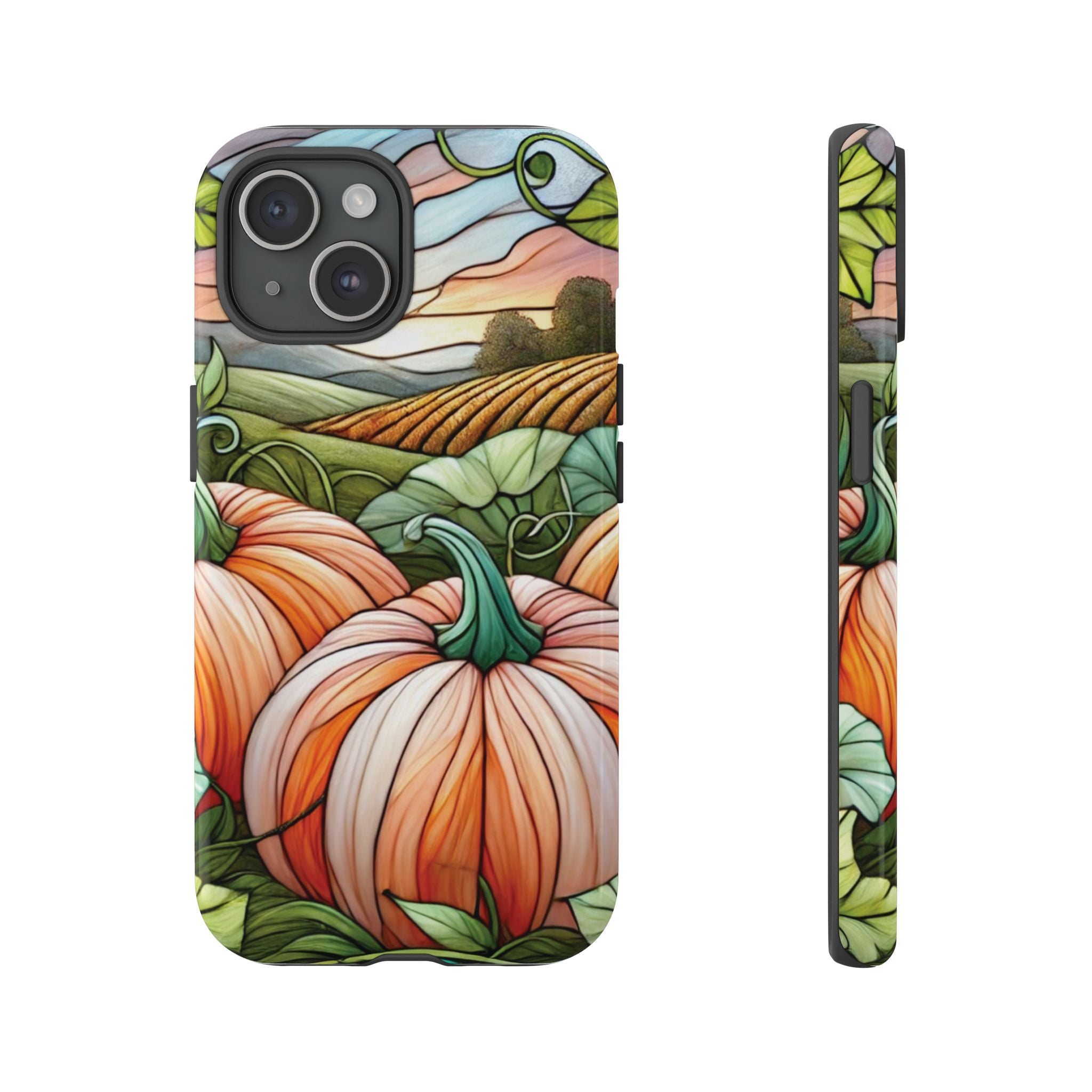 Pumpkins Phone Case Fall Faux Stained-Glass Thanksgiving Cover Pumpkin Lovers Gift for Galaxy S 24 23 22 21 Pixel 5 6 7 8 iPhone 17 , 16 15 14 13 12 Samsung iPhone Samsung Gift for Her