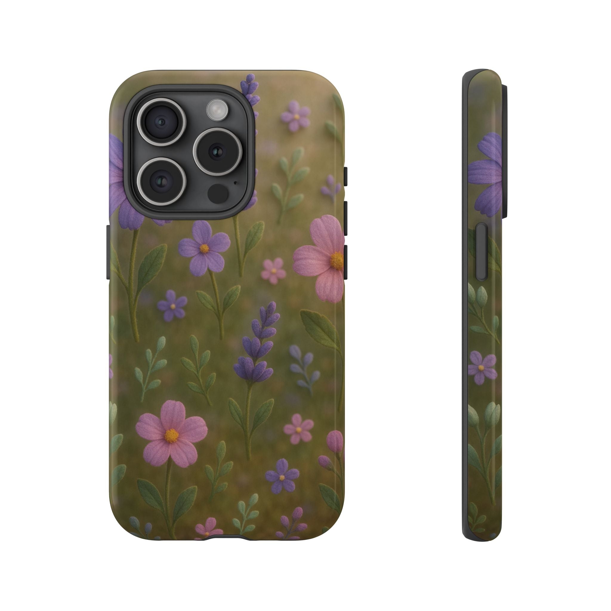 Pastel Flowers 3D Illusion Wildflower Phone Case Cute Pastel Floral Design in Lavender, Pink, Mint Green Aesthetic Protective Case for iPhone and  Android