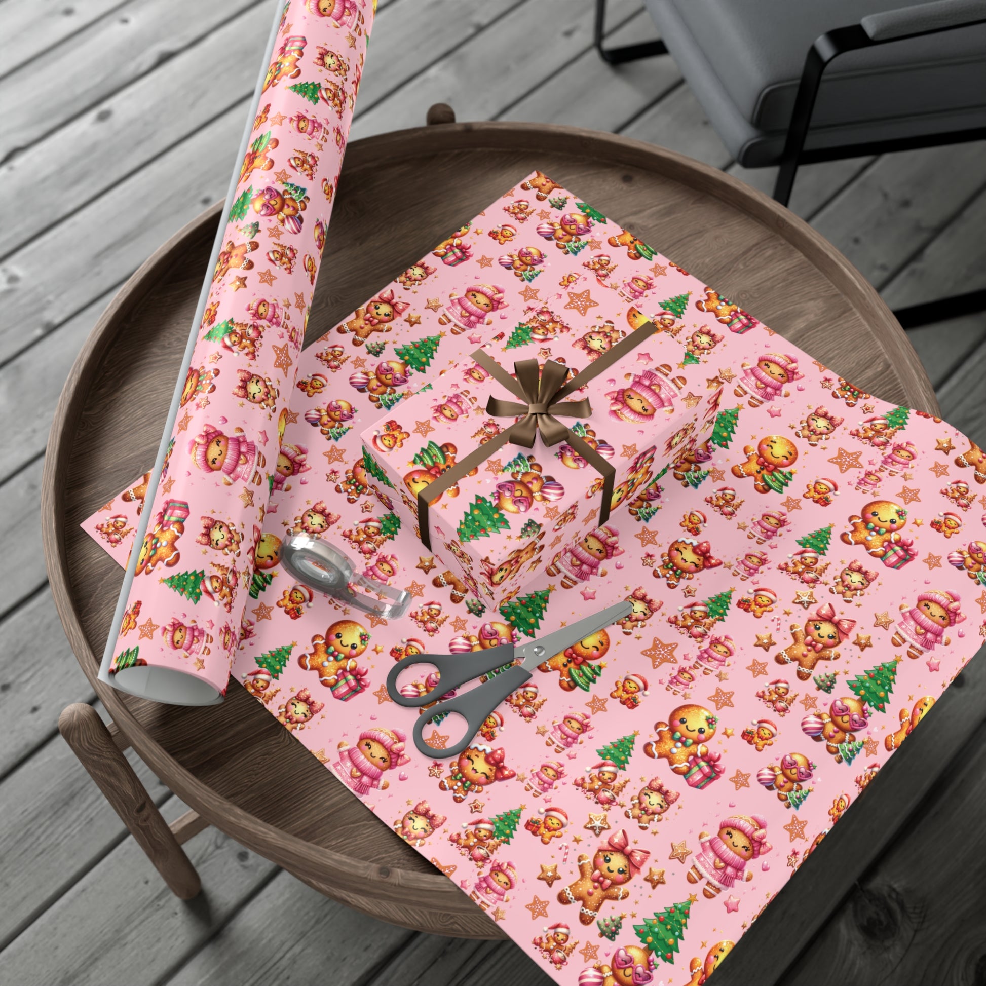 Pink Gingerbread Girls Christmas Wrapping Paper Cute Holiday Gift Wrap for Her, Festive & Whimsical Packaging for Xmas, Baby Showers Birthdays 3 SizesPerfect for Seasonal Gifting
