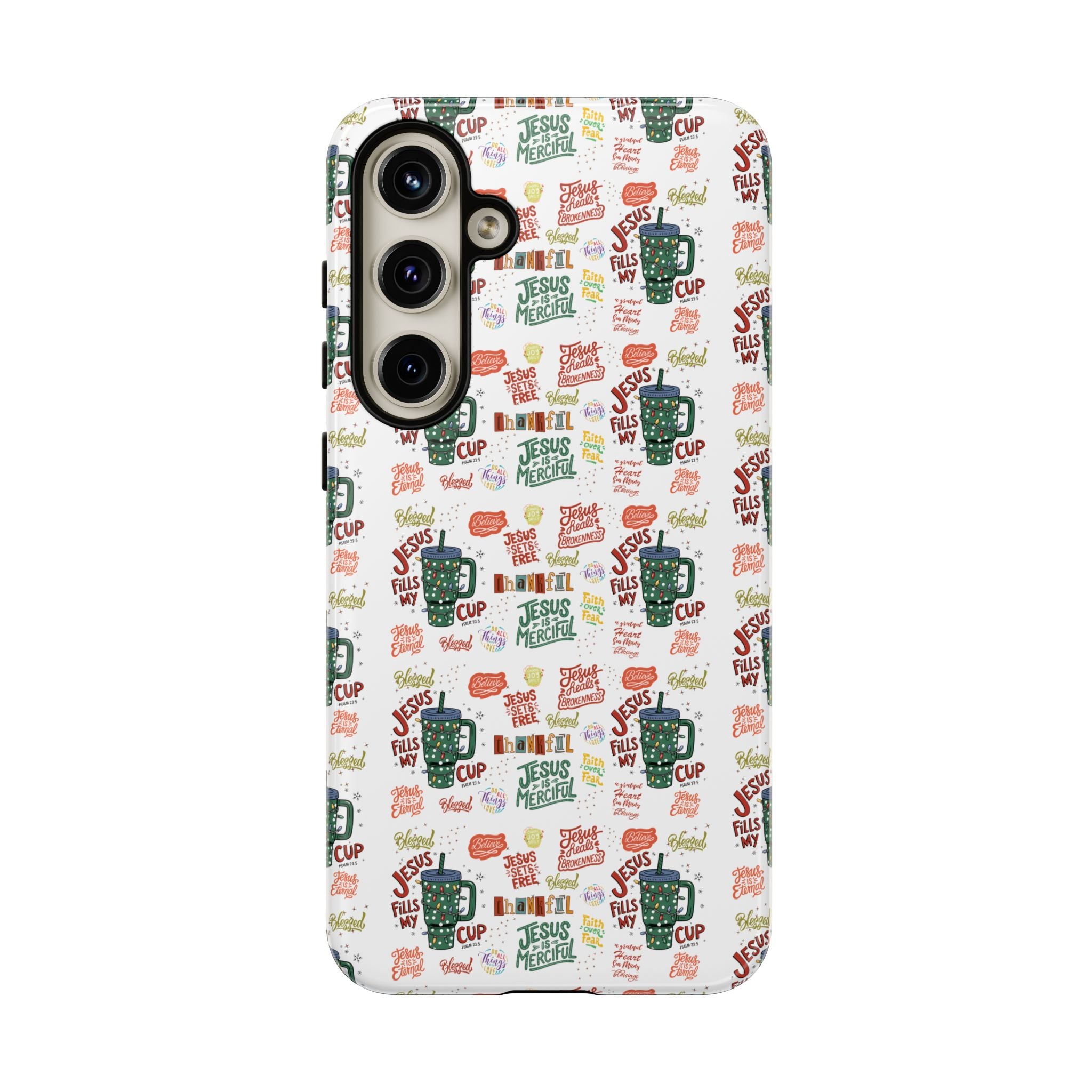 Jesus Fill My Cup Phone Case Cute Floral Design in Red, Pink, Blue – Aesthetic Protective Case for iPhone and  Android