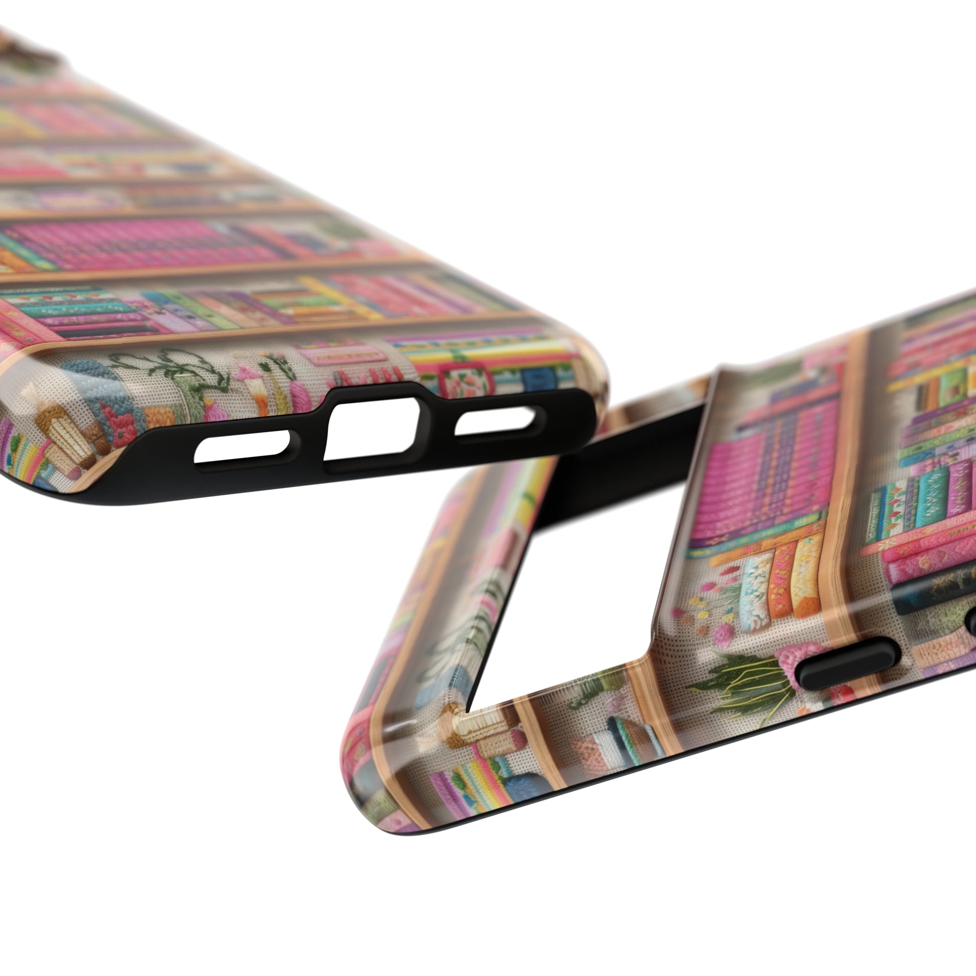Phone Case 3D Illusion Books & Shelf Embroidery Design with Vibrant Colors Gift for Her Phone 15, Samsung iPhone Samsung Gift for Her Case iPhone 15, Samsung iPhone Samsung Accessory Gift for Her.