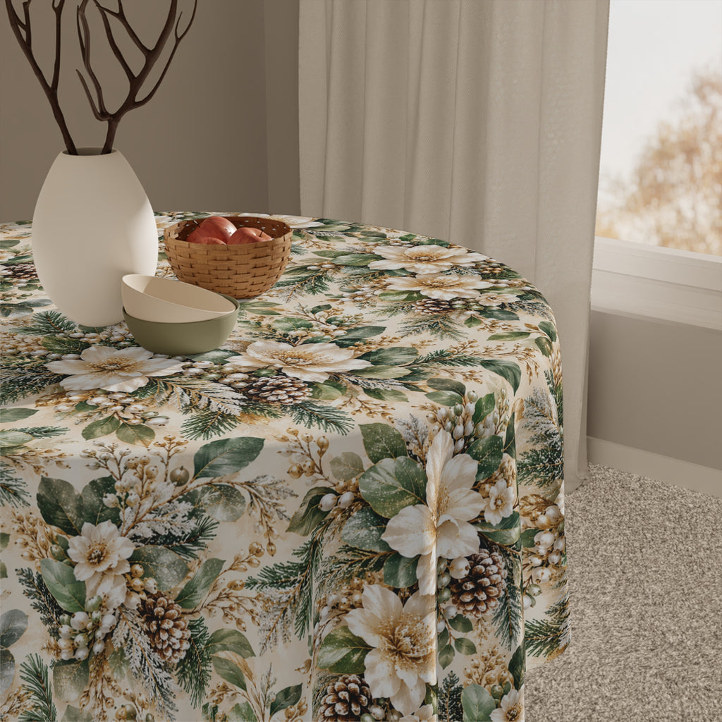 Sage Green & Champagne Floral Square Tablecloth