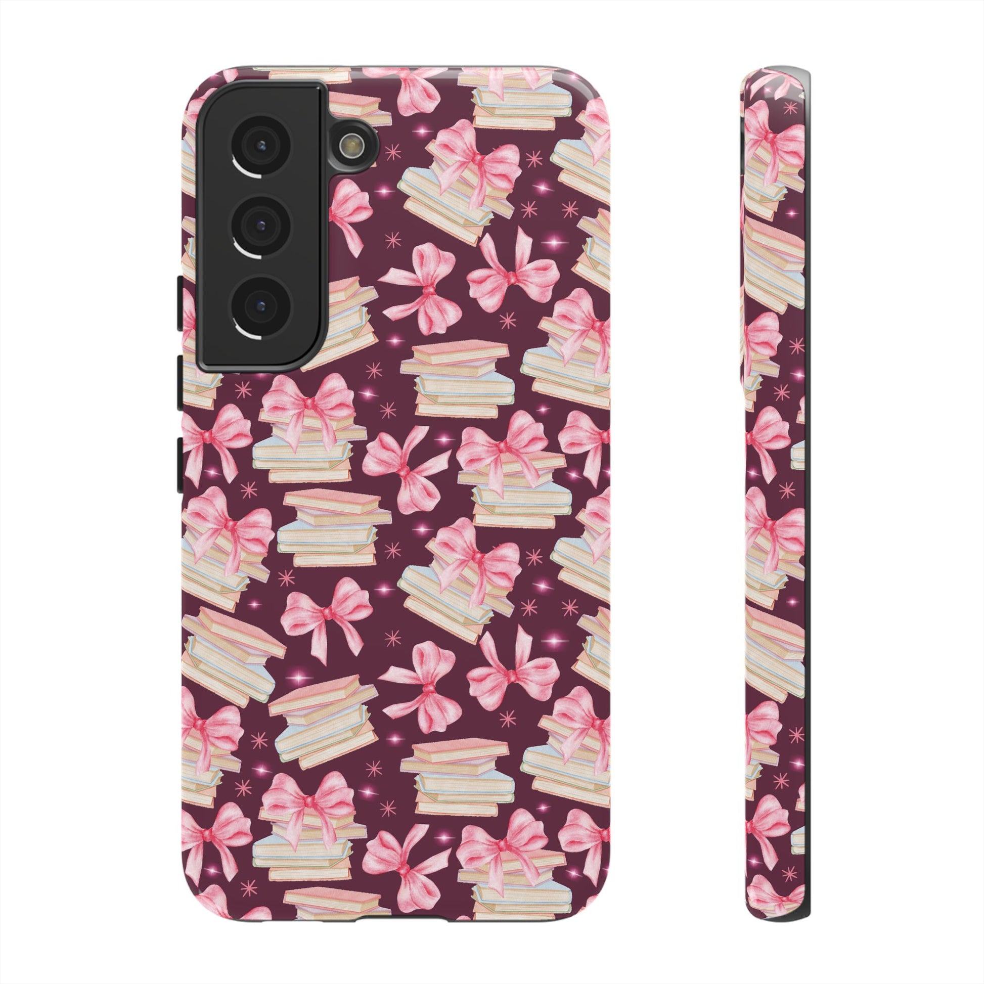 Coquette Pink Bows & Books Phone Case for iPhone 16 15 14 13 12  21 23 Samsung, and Pixel | Stylish Protective Cover Gift for Her Perfect for Floral Lover