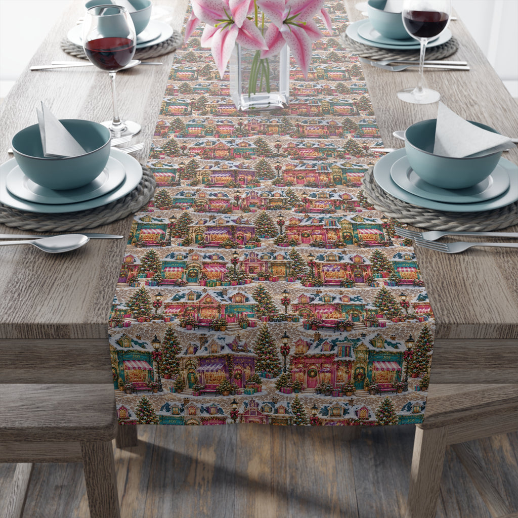 Vintage Christmas Village Table Runner Holiday Perfect Runner Village Scene Cottage