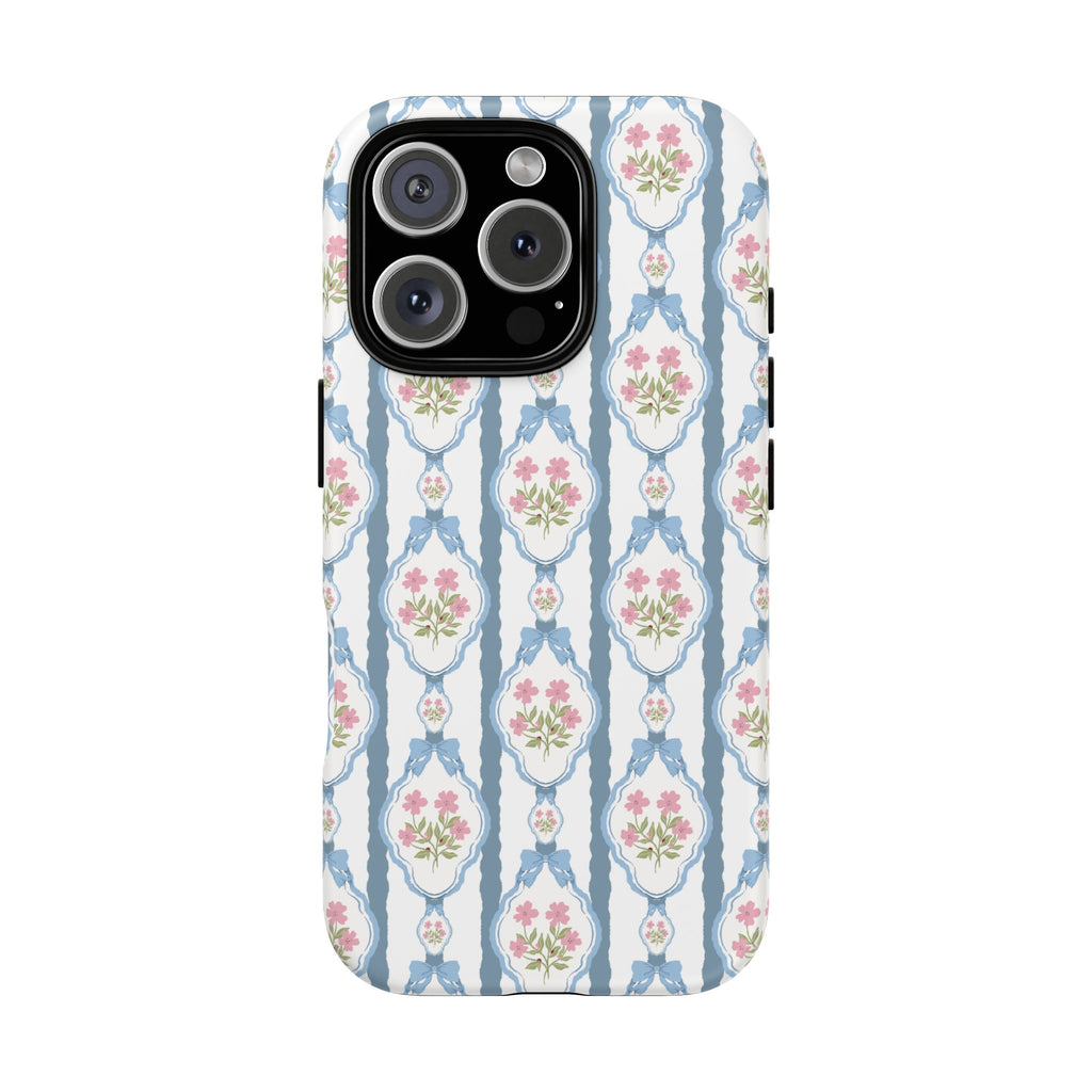 Coque de téléphone Vintage Nœud Bleu et Rose — Motif floral romantique « Tough Cases »
