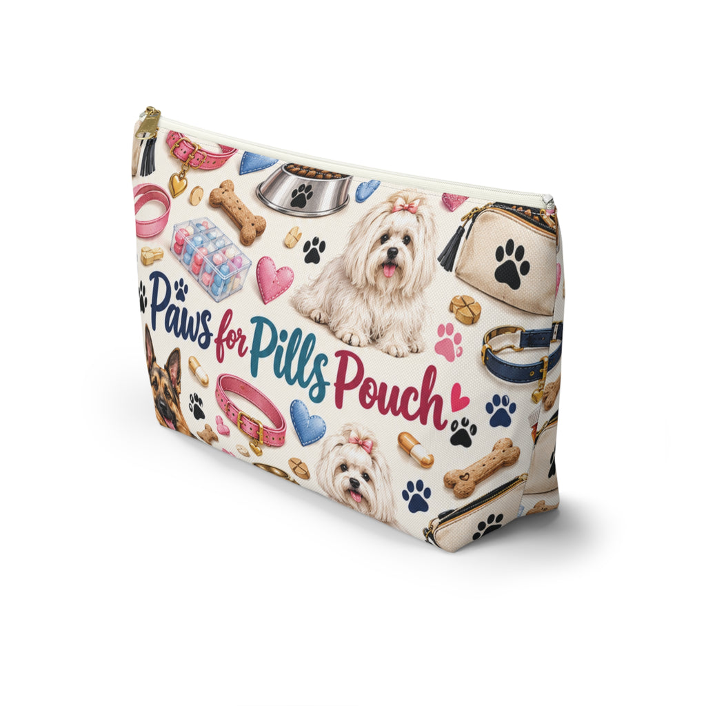Paws for Pills Accessory Pouch — Dog Medicine & Treats T-Bottom Makeup Bag