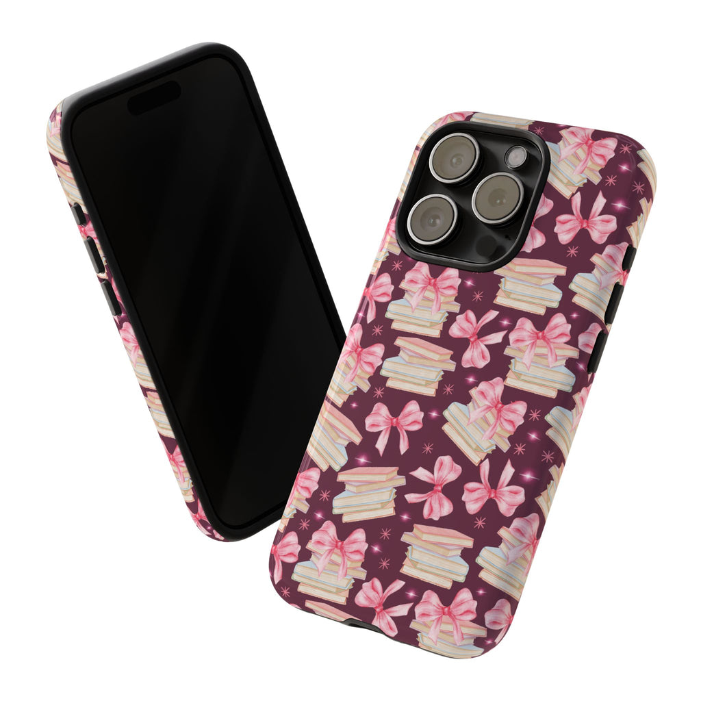 Coquette Pink Bows & Books Phone Case for iPhone 17 and Samsung, Pixel | Stylish Protective Cover Gift for Her Perfect for Floral Lover