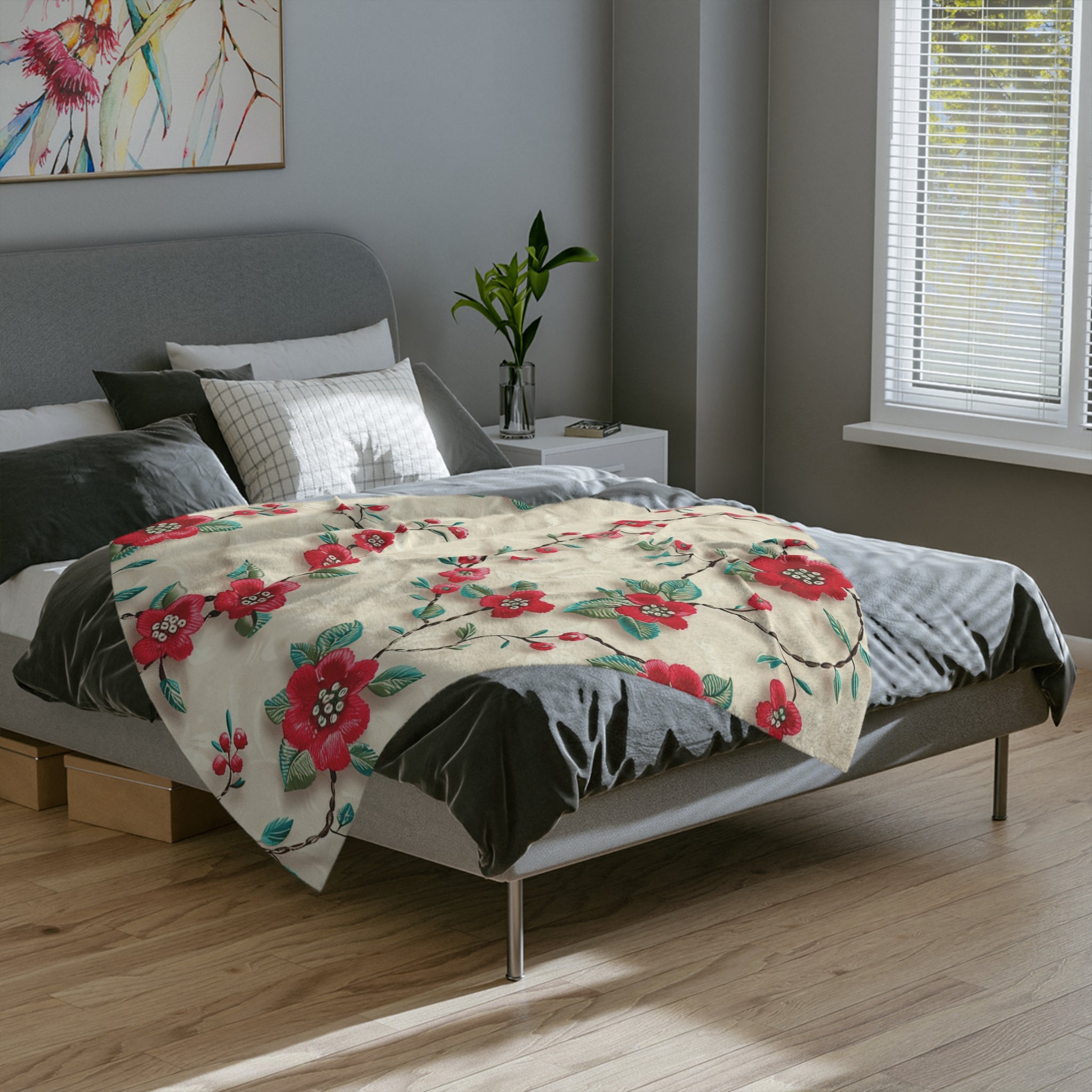 Cozy 3D Embroidery Illusion Red Flowers Minky Blanket Elegant Floral Comfort for Home & Gift Throw - Ultra Soft lightweight Perfect for Home, Couch, or Bed | Best Gift  Comfort Blanket, Perfect for Snuggling Housewarming Gift Throw - MRSBYVALLE