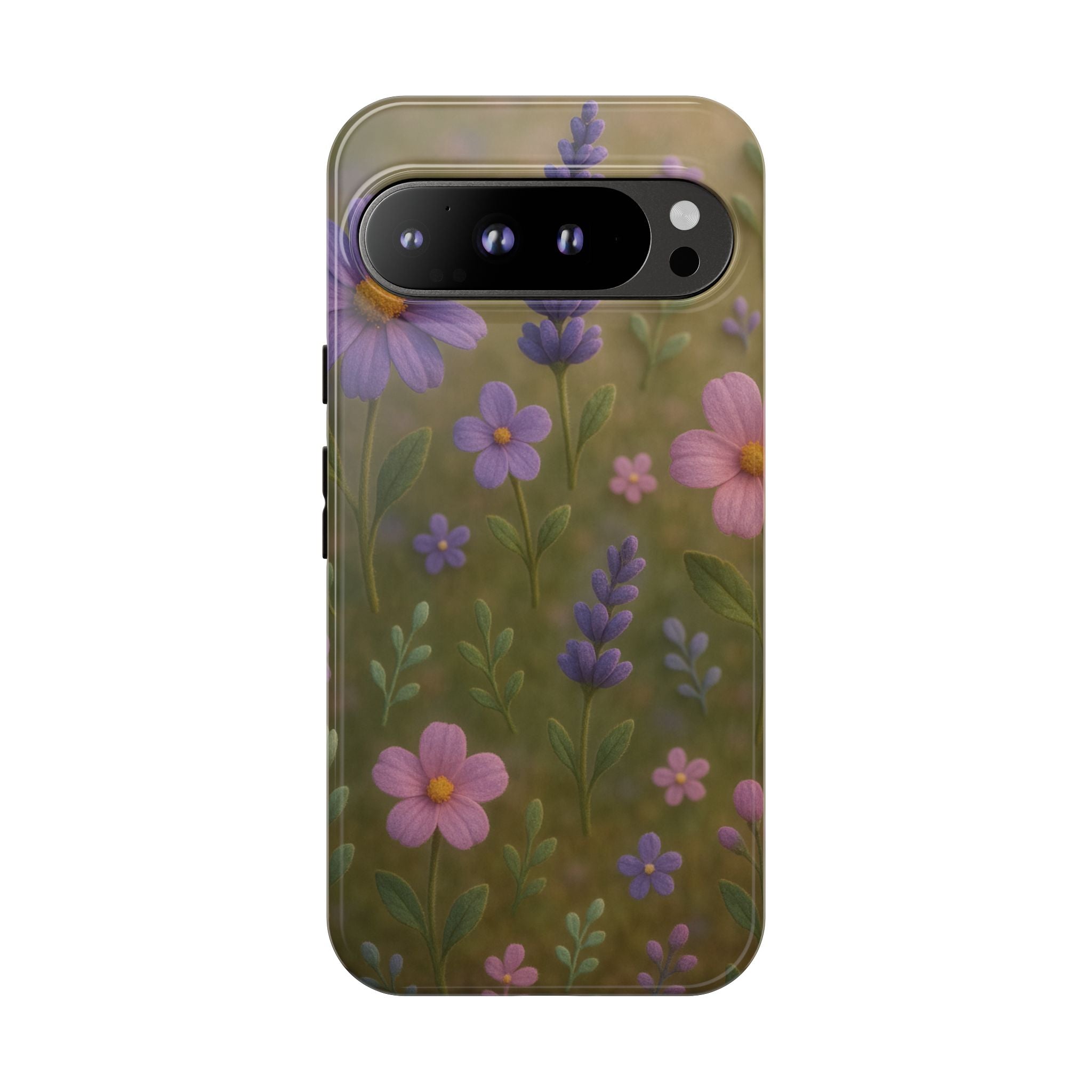 Pastel Flowers 3D Illusion Wildflower Phone Case Cute Pastel Floral Design in Lavender, Pink, Mint Green Aesthetic Protective Case for iPhone and  Android