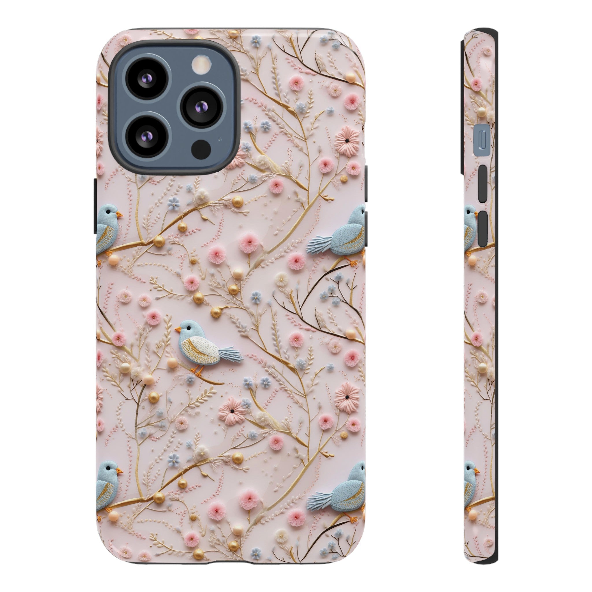3D Birds Elegant Faux Flowers Phone Case Stylish & Durable for iPhone Samsung Gift iPhone 15, 14, 13 Samsung Pixel Gift for Mom Accessory Gift for Her