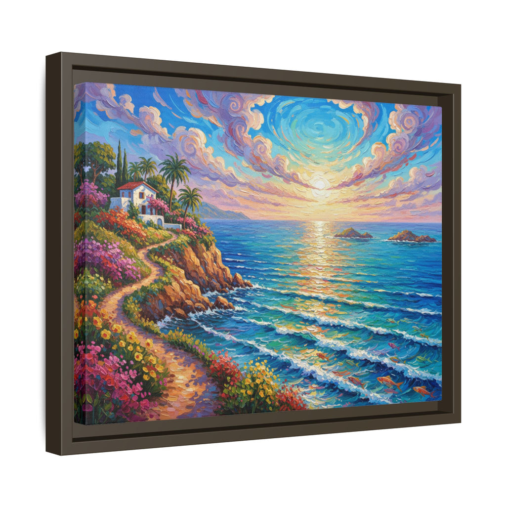 Toile imprimée florale océanique | Décoration murale colorée et lumineuse de paysage marin, œuvre d'art de bureau encadrée et mate