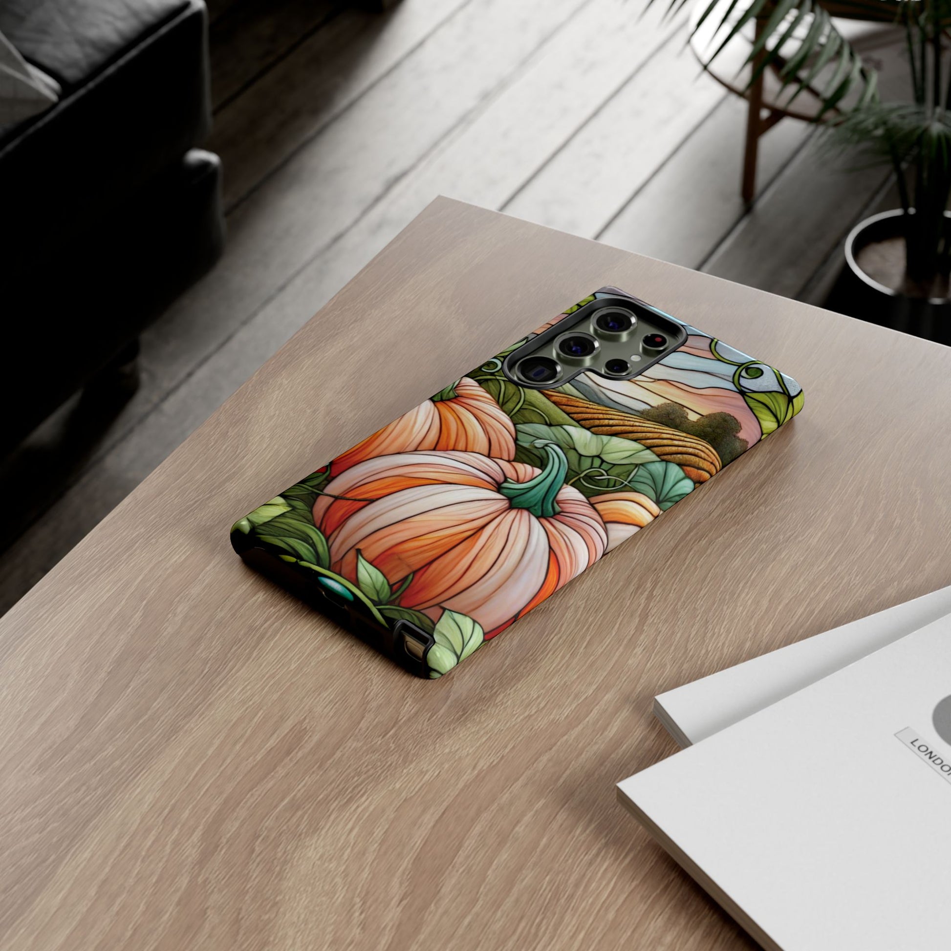 Pumpkins Phone Case Fall Faux Stained-Glass Thanksgiving Cover Pumpkin Lovers Gift for Galaxy S 24 23 22 21 Pixel 5 6 7 8 iPhone 17 , 16 15 14 13 12 Samsung iPhone Samsung Gift for Her