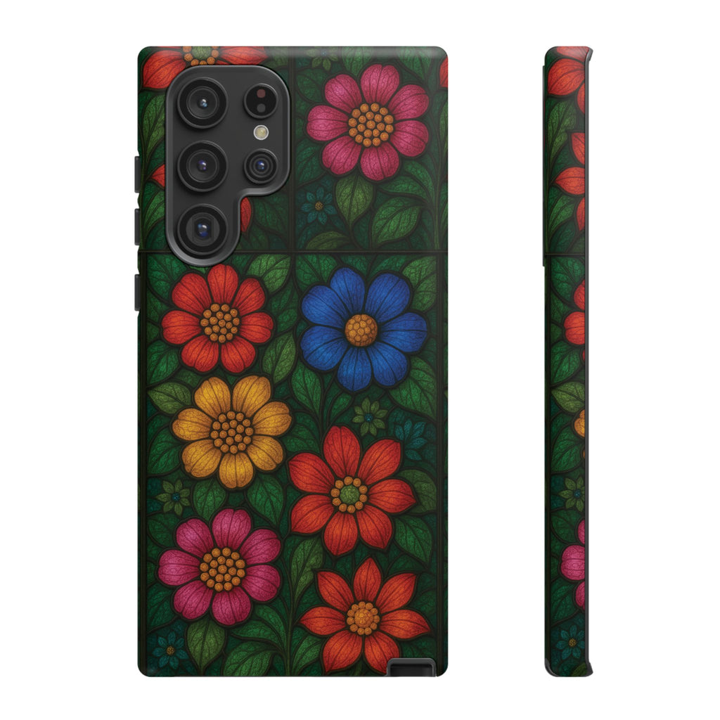 Coque de téléphone effet vitrail floral lumineux Art abstrait coloré, Étui de protection esthétique pour iPhone, Samsung et Google, Idée cadeau unique pour maman